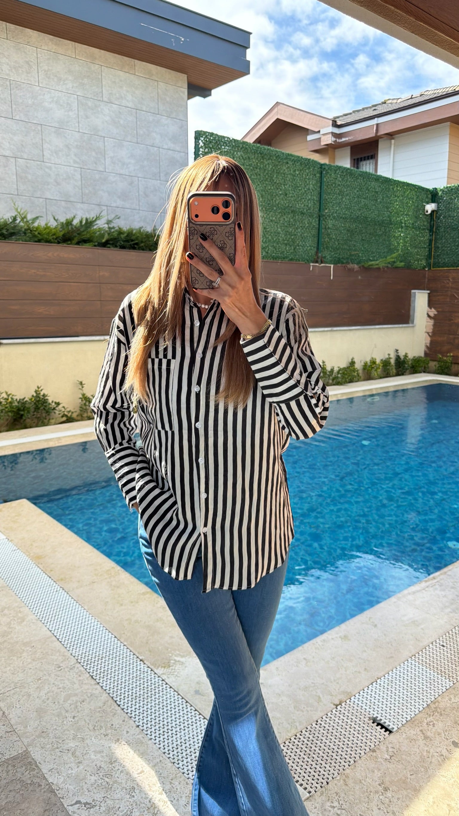 Kalın Çizgili Uzun Kol Gömlek Siyah