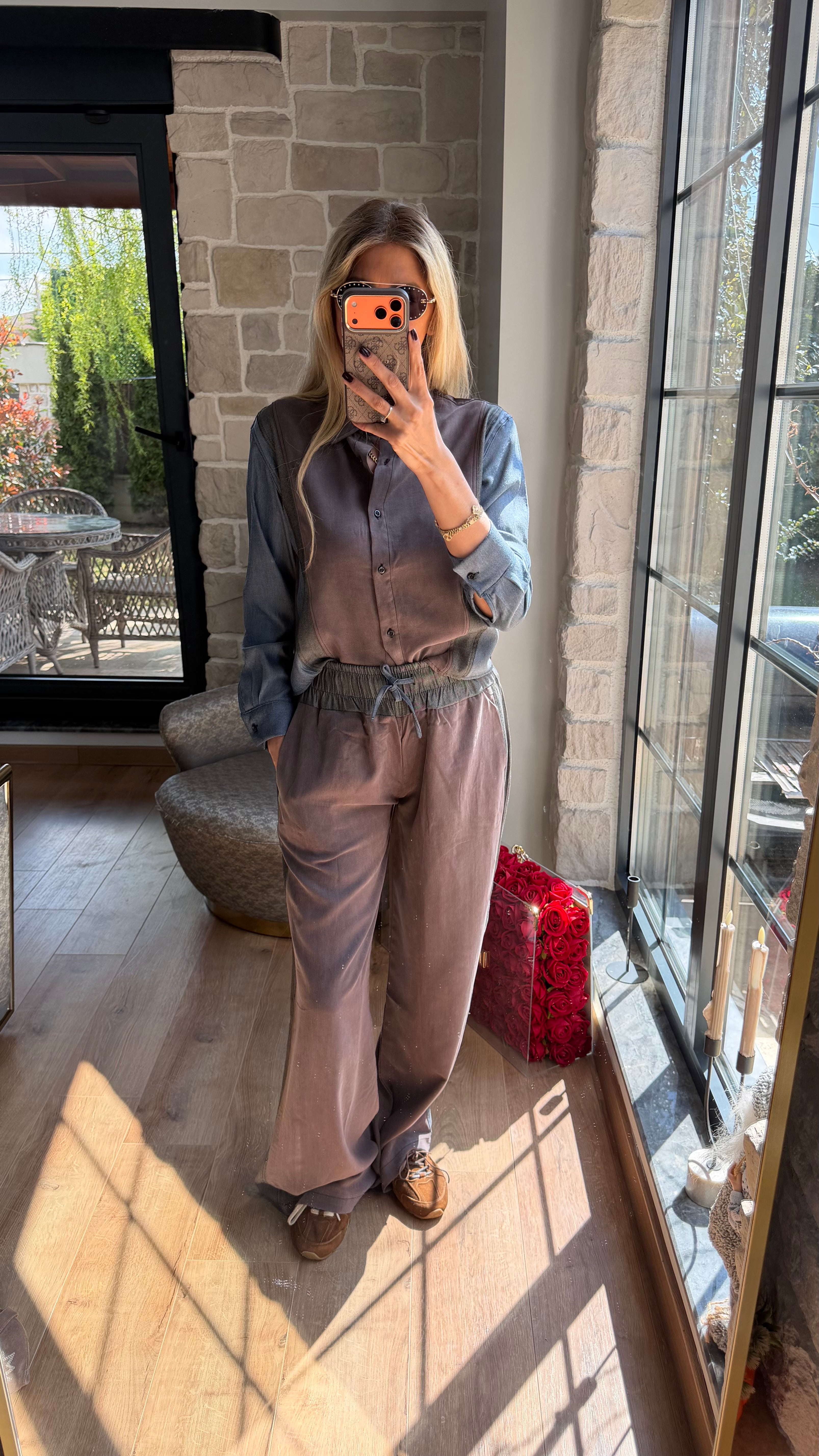 Jean Detaylı Tencel Premium Takım Kahve