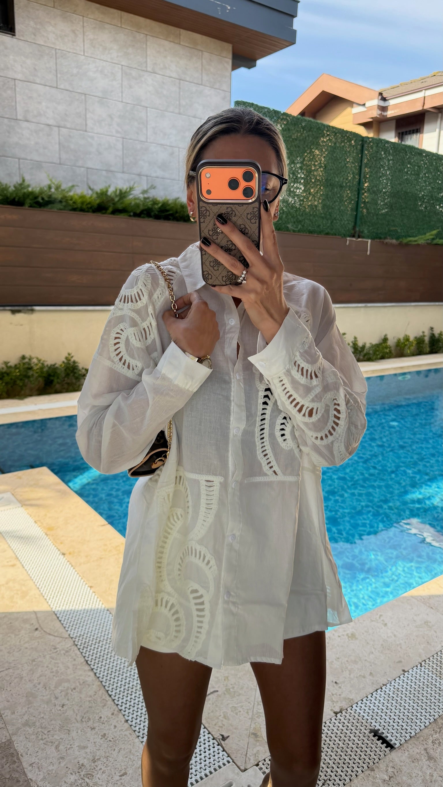 İşlemeli Tasarım Keten Gömlek Ekru