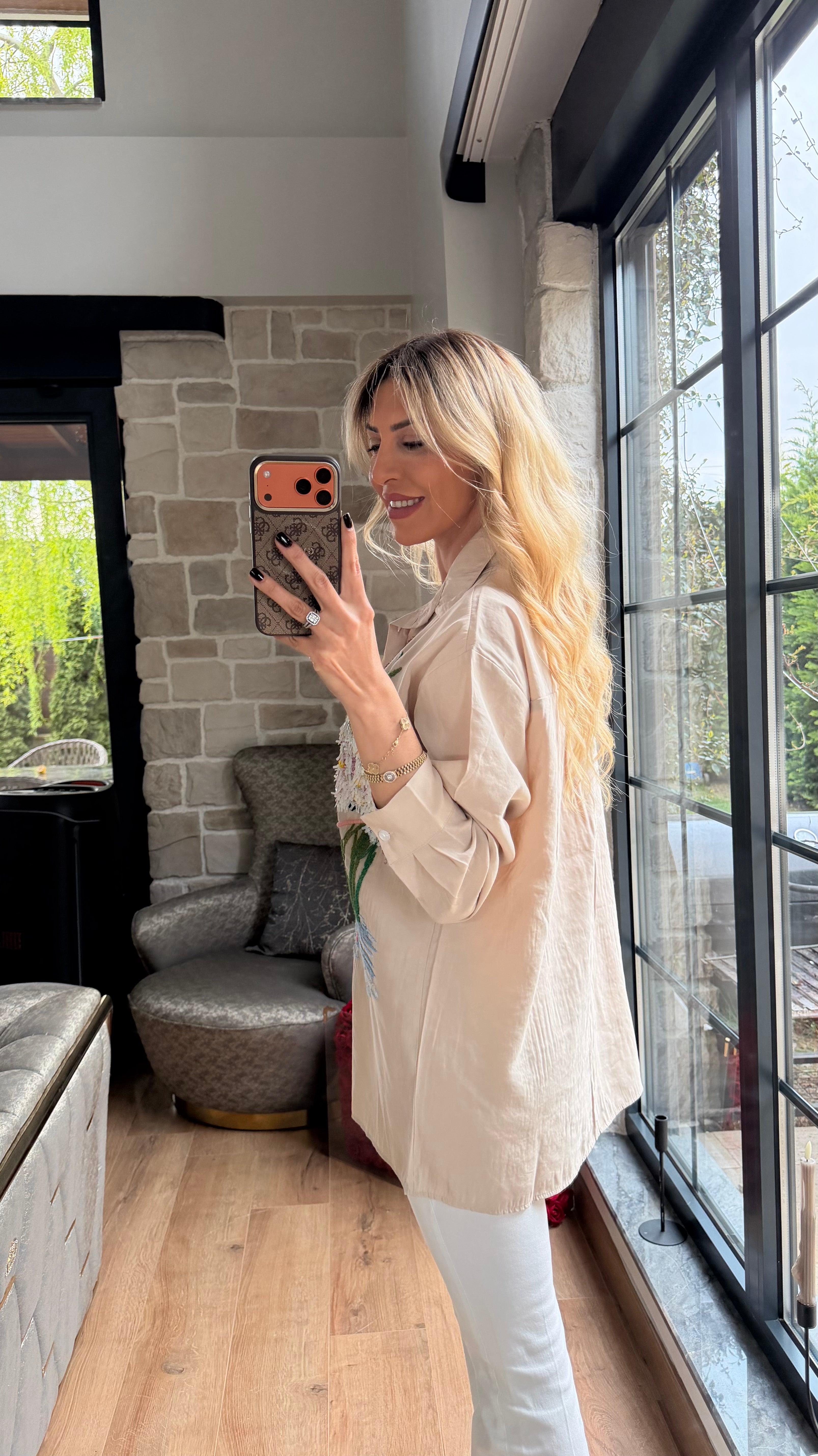 Flamingo Nakış Detaylı Tasarım Gömlek