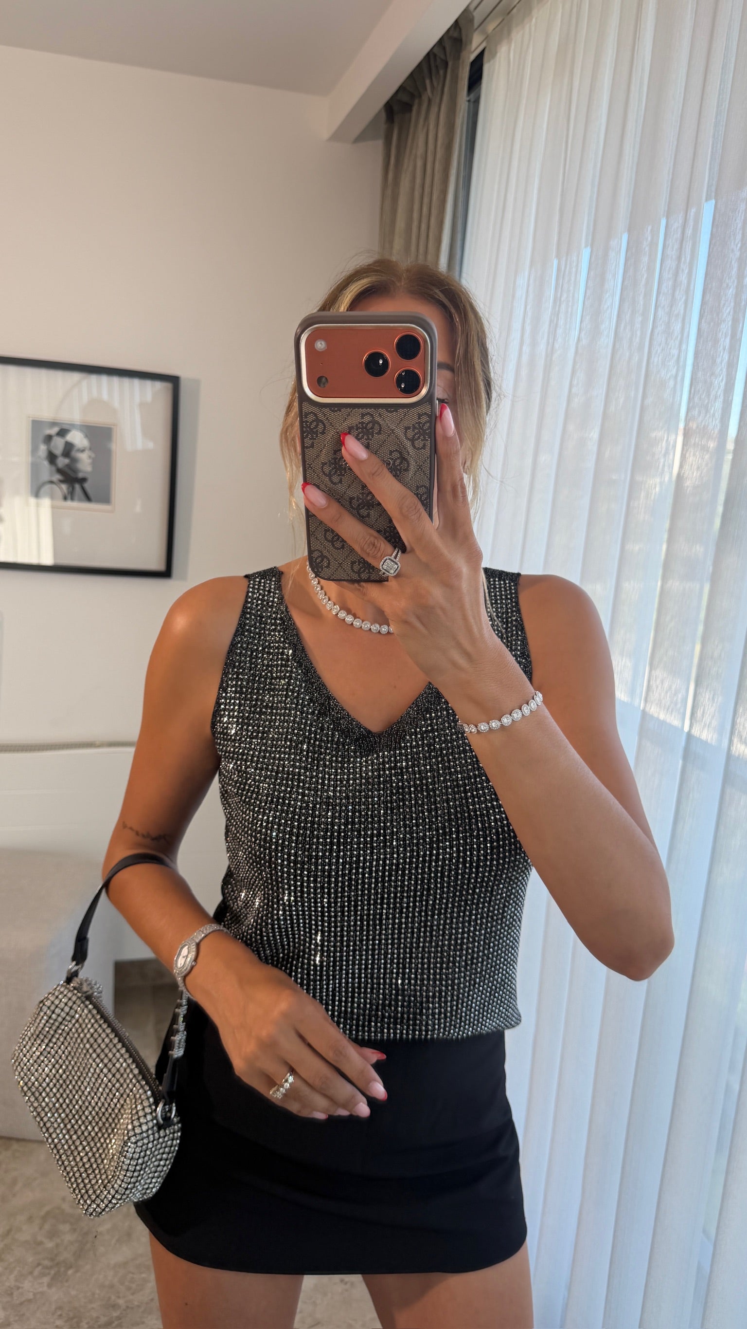 Crystal Taşlı Bluz Siyah