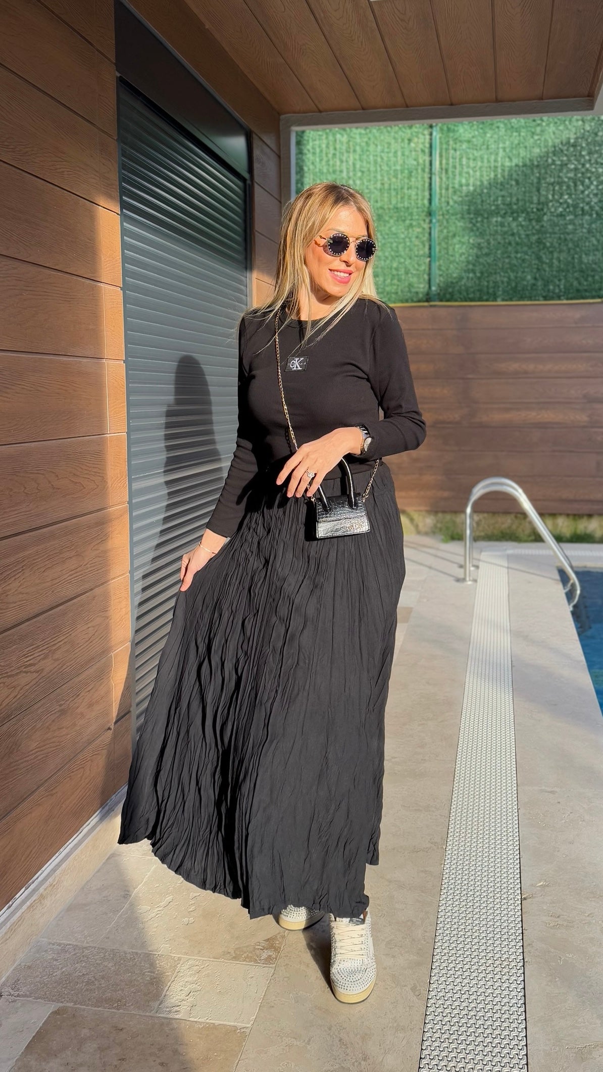 Crush Kırışık Etek Siyah