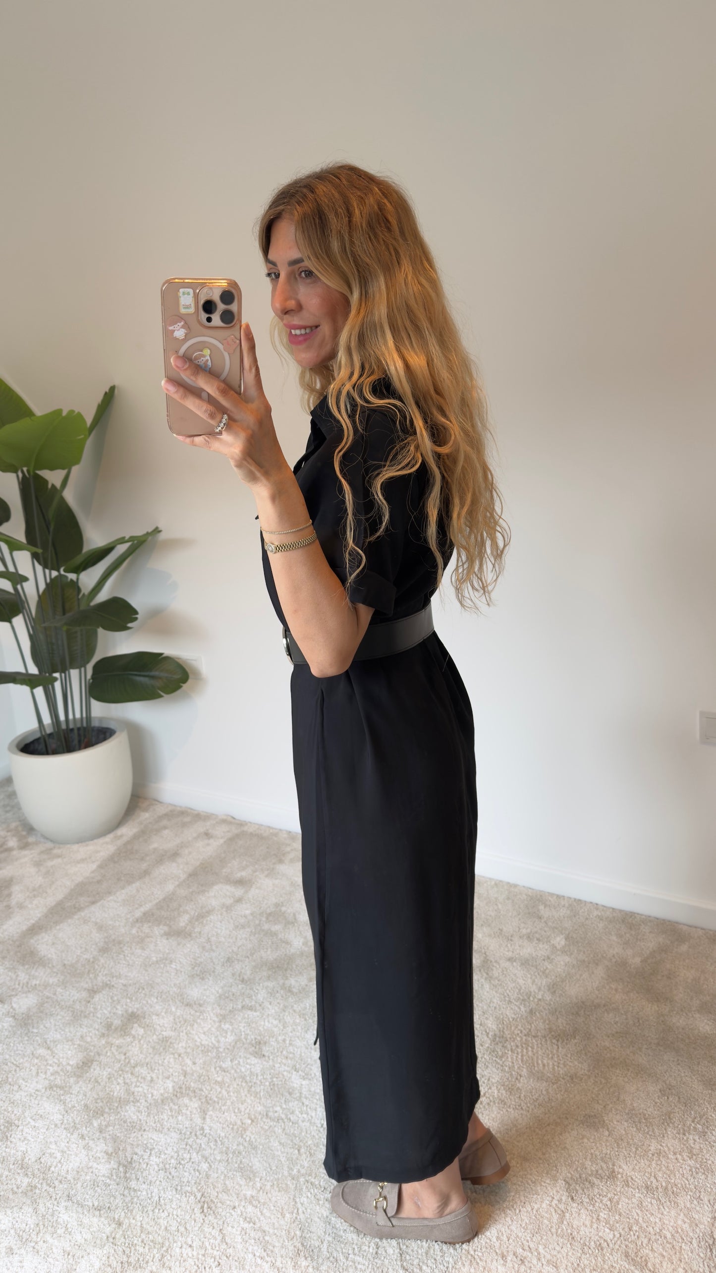 Tencel Kemerli Elbise Siyah