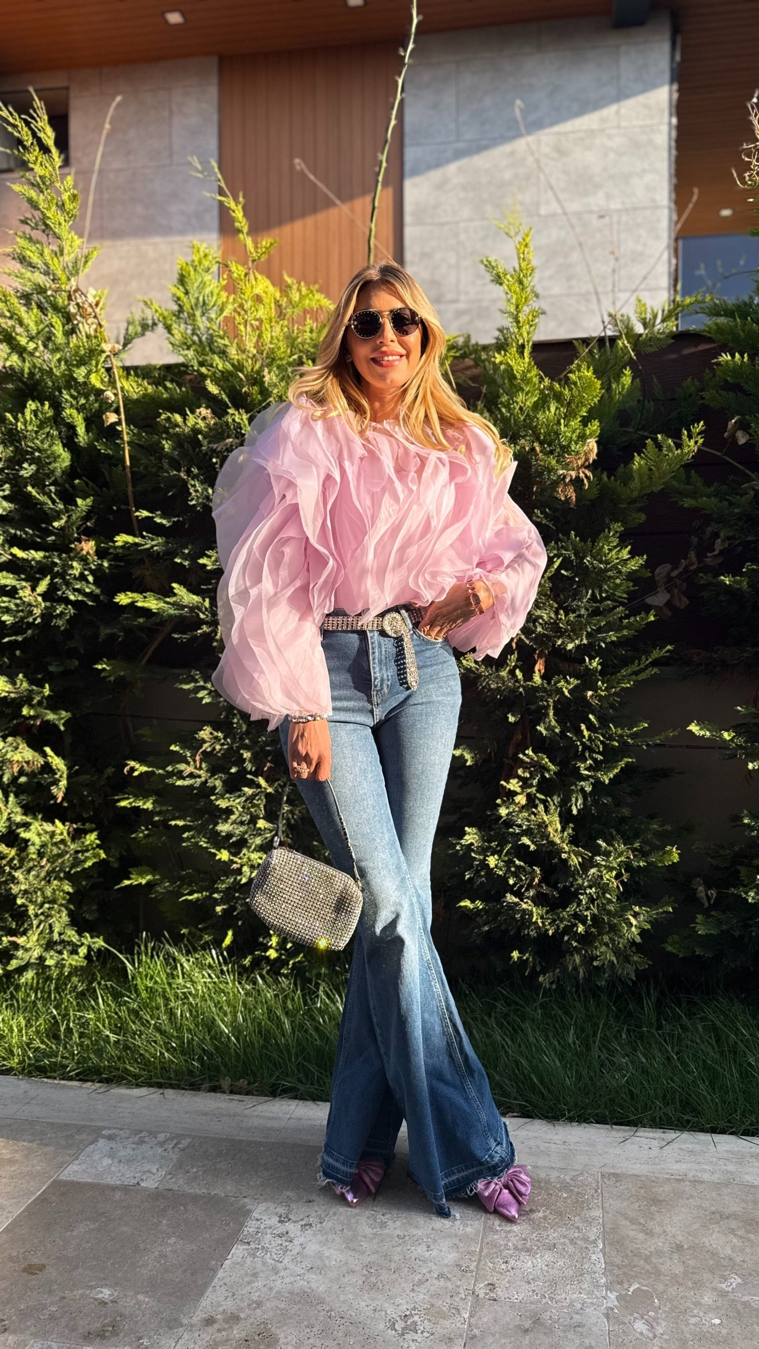 İthal Tül Bluz Pembe