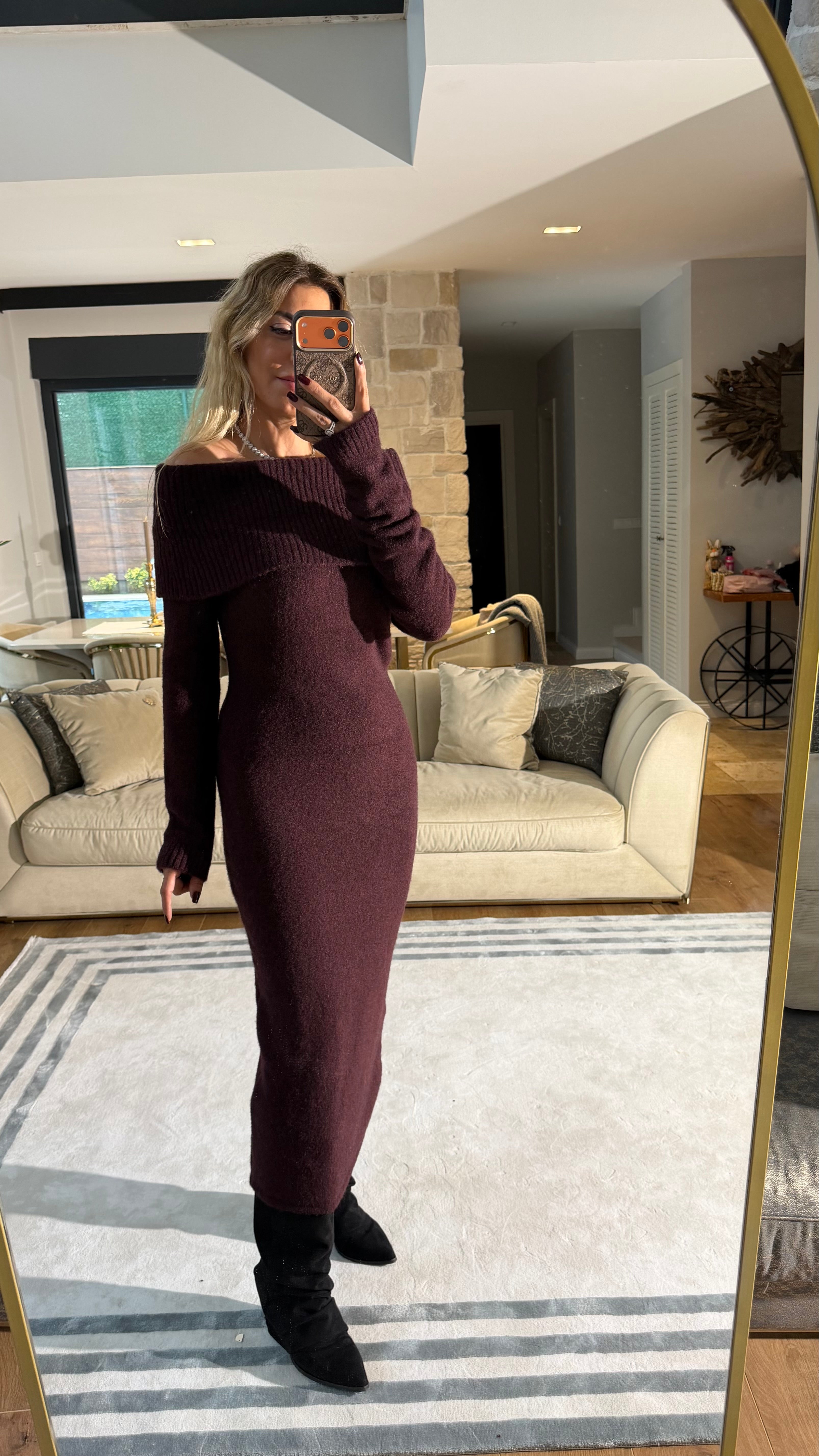 Dilvin Kayık Yaka Premium Elbise