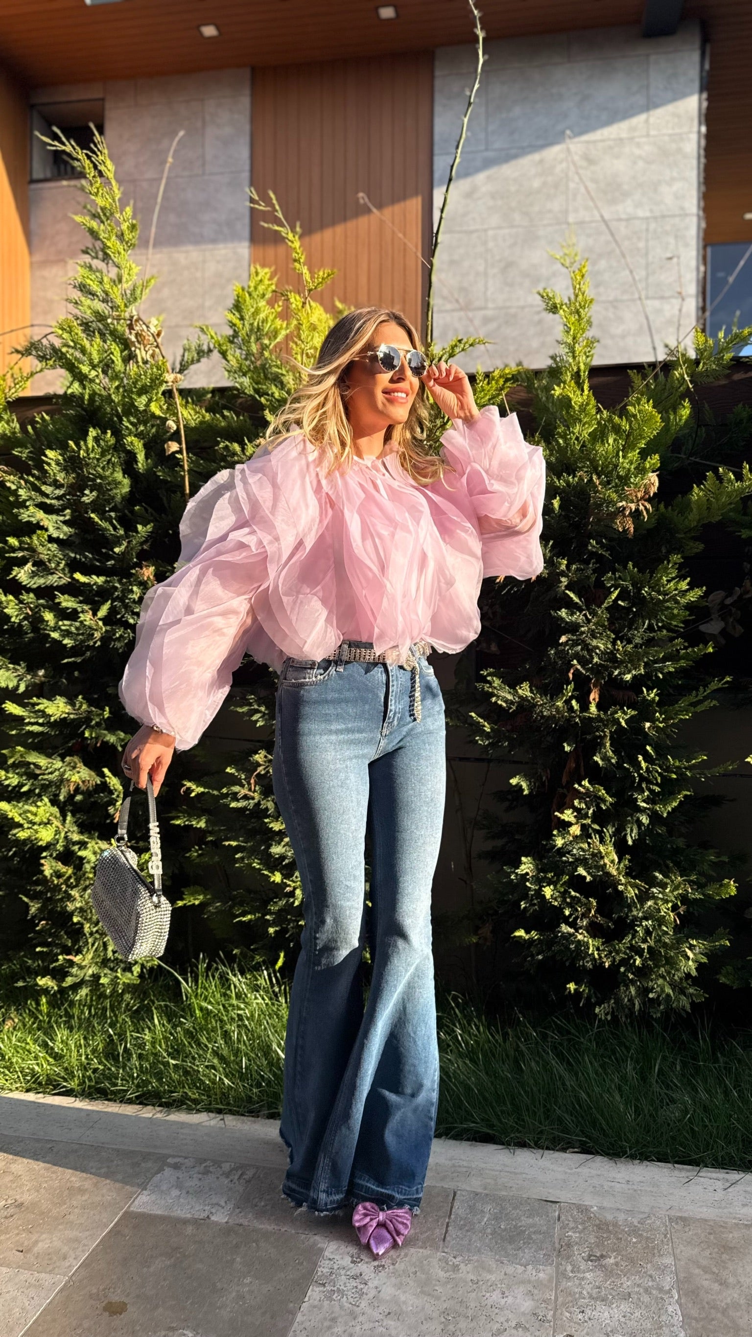 İthal Tül Bluz Pembe