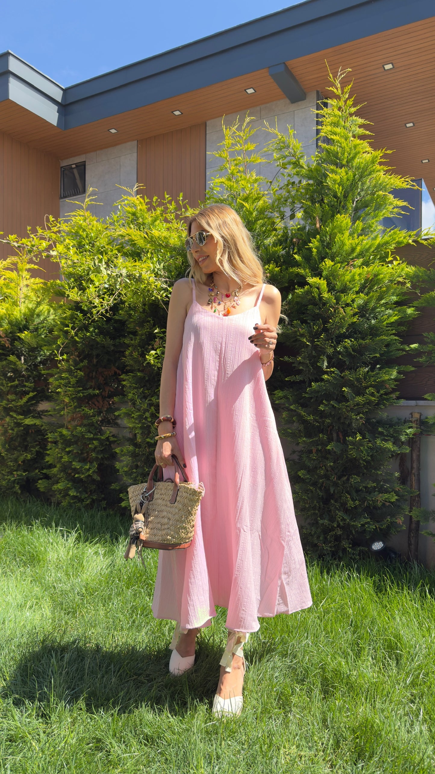 Askılı Kaş Elbise Pembe