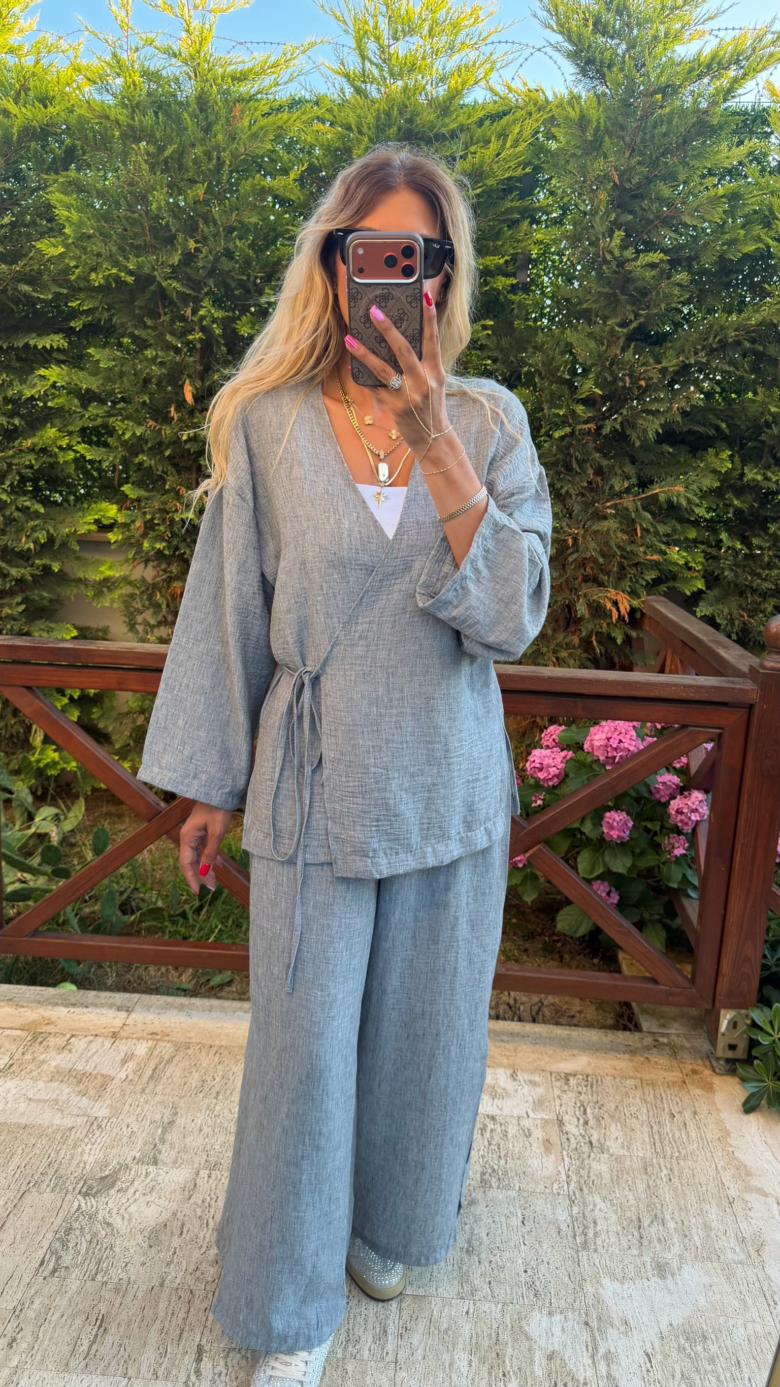 Luna Keten Kuşaklı Takım Gri