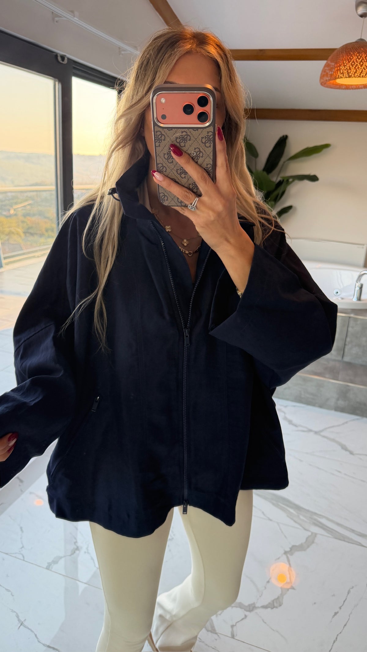 Oversize Kapüşonlu Fermuarlı Sweatshirt Ceket Lacivert