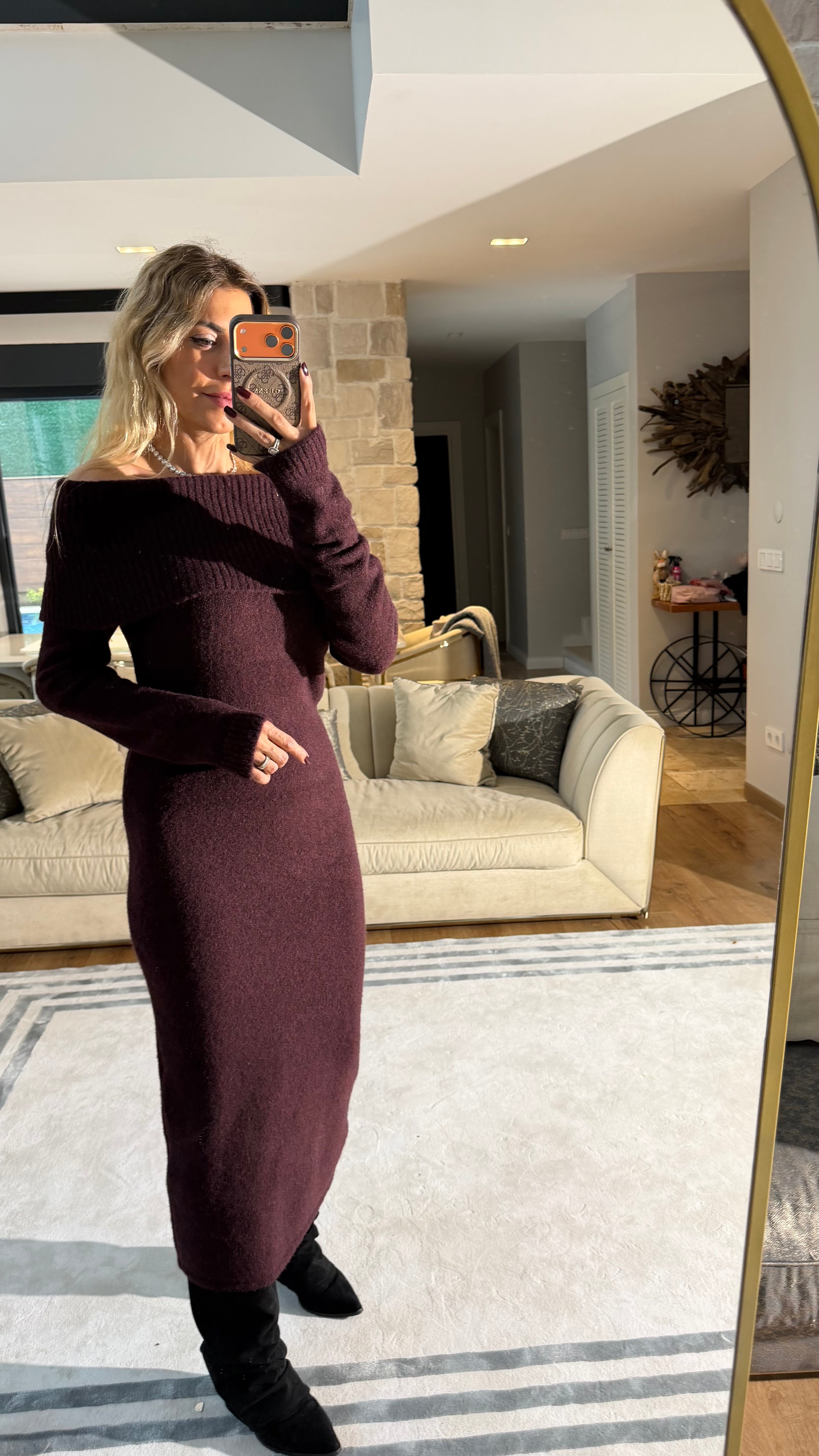 Dilvin Kayık Yaka Premium Elbise