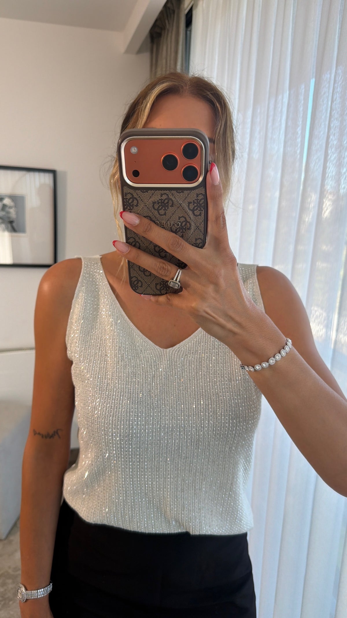 Crystal Taşlı Bluz Beyaz