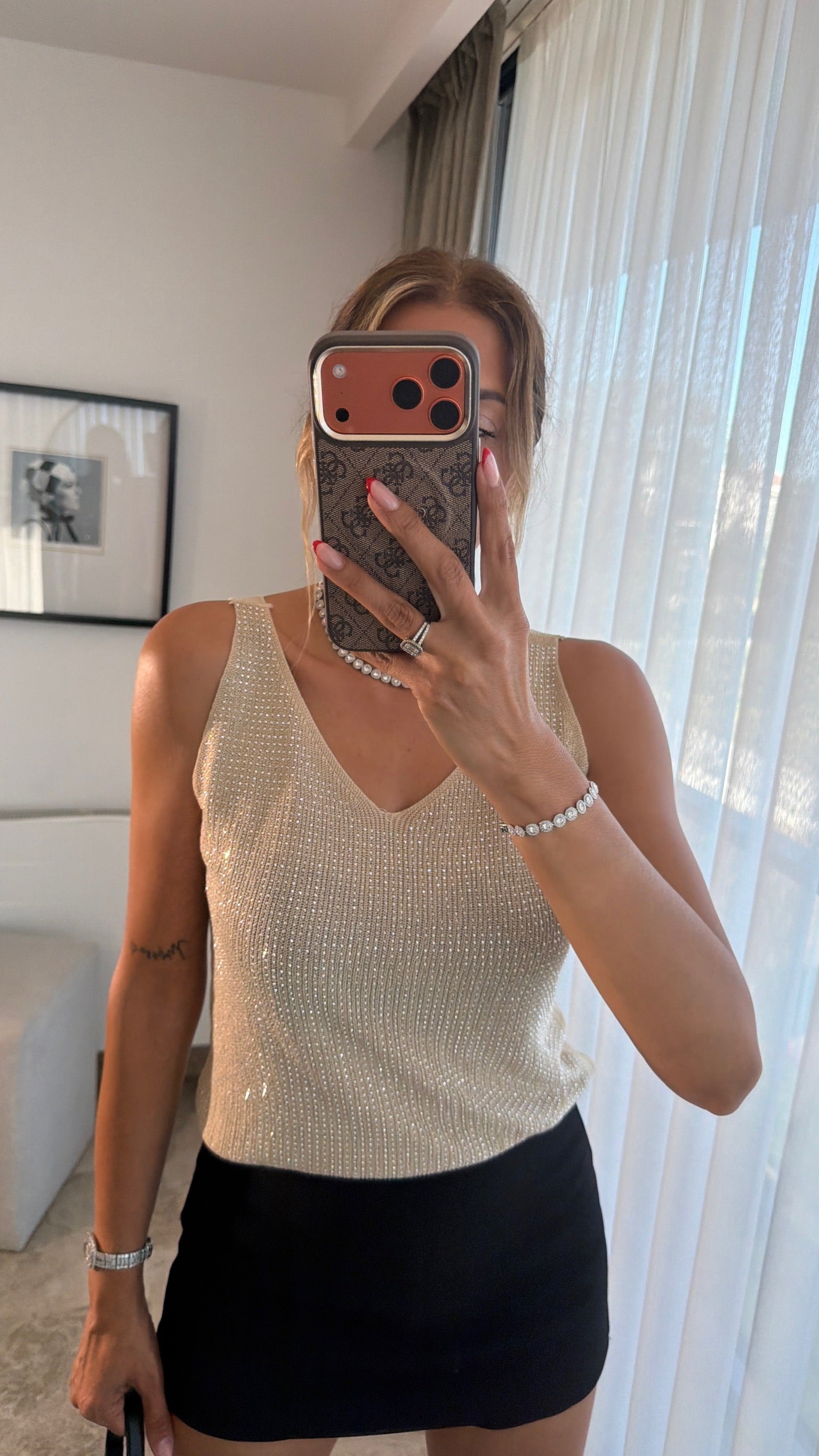 Crystal Taşlı Bluz Gold