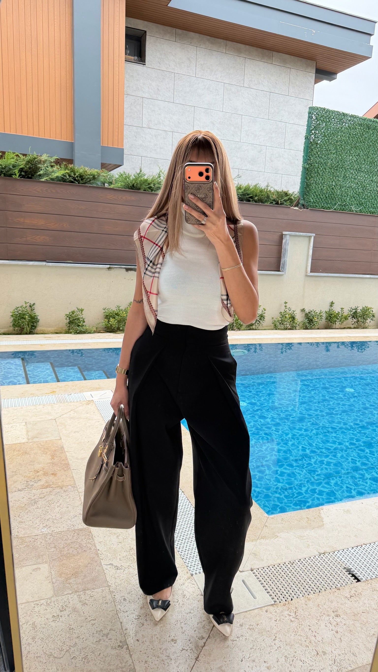 Yüksek Bel Pileli Balon Kumaş Pantolon Siyah