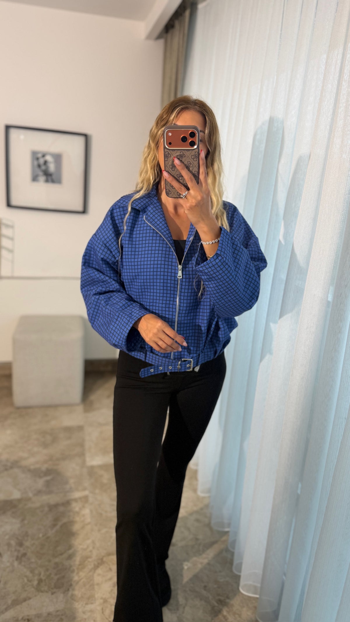 Zr Check Bomber Ceket Lacivert