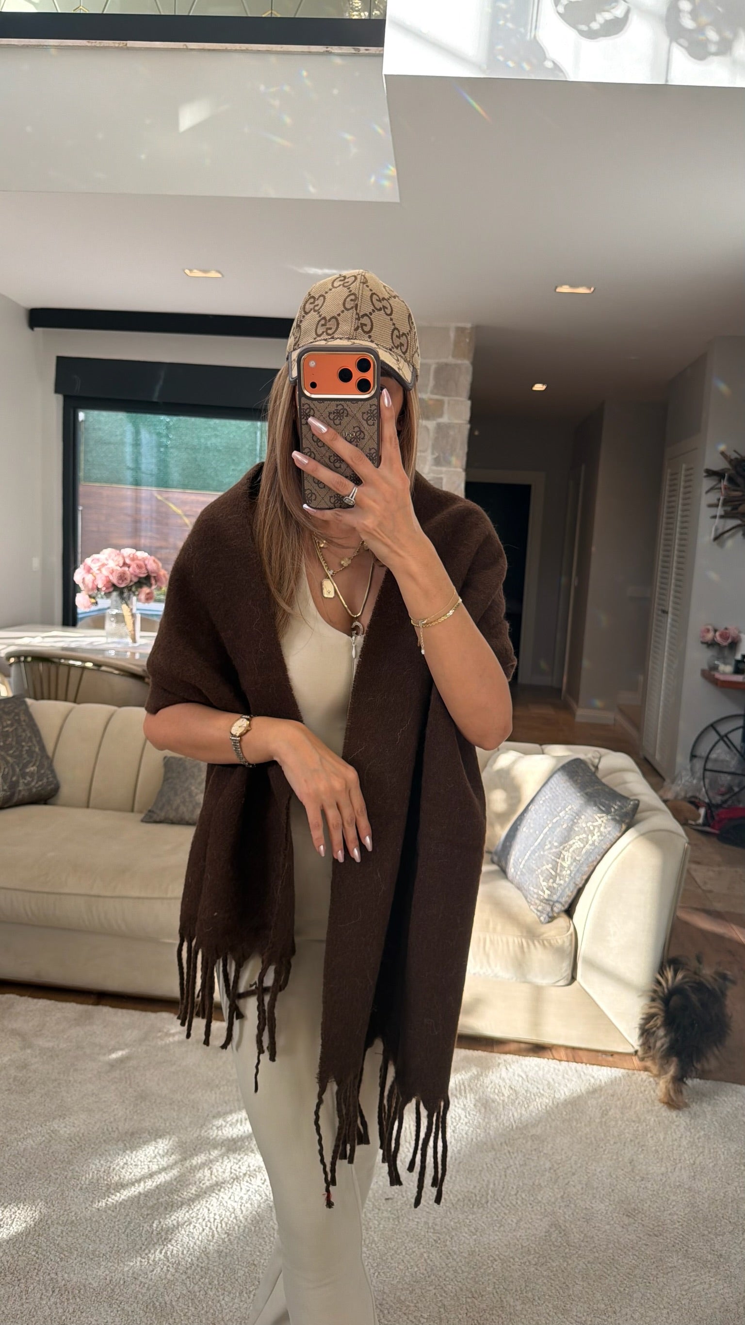 Kahverengi Saçak Uçlu Yumuşak Dokulu Şal