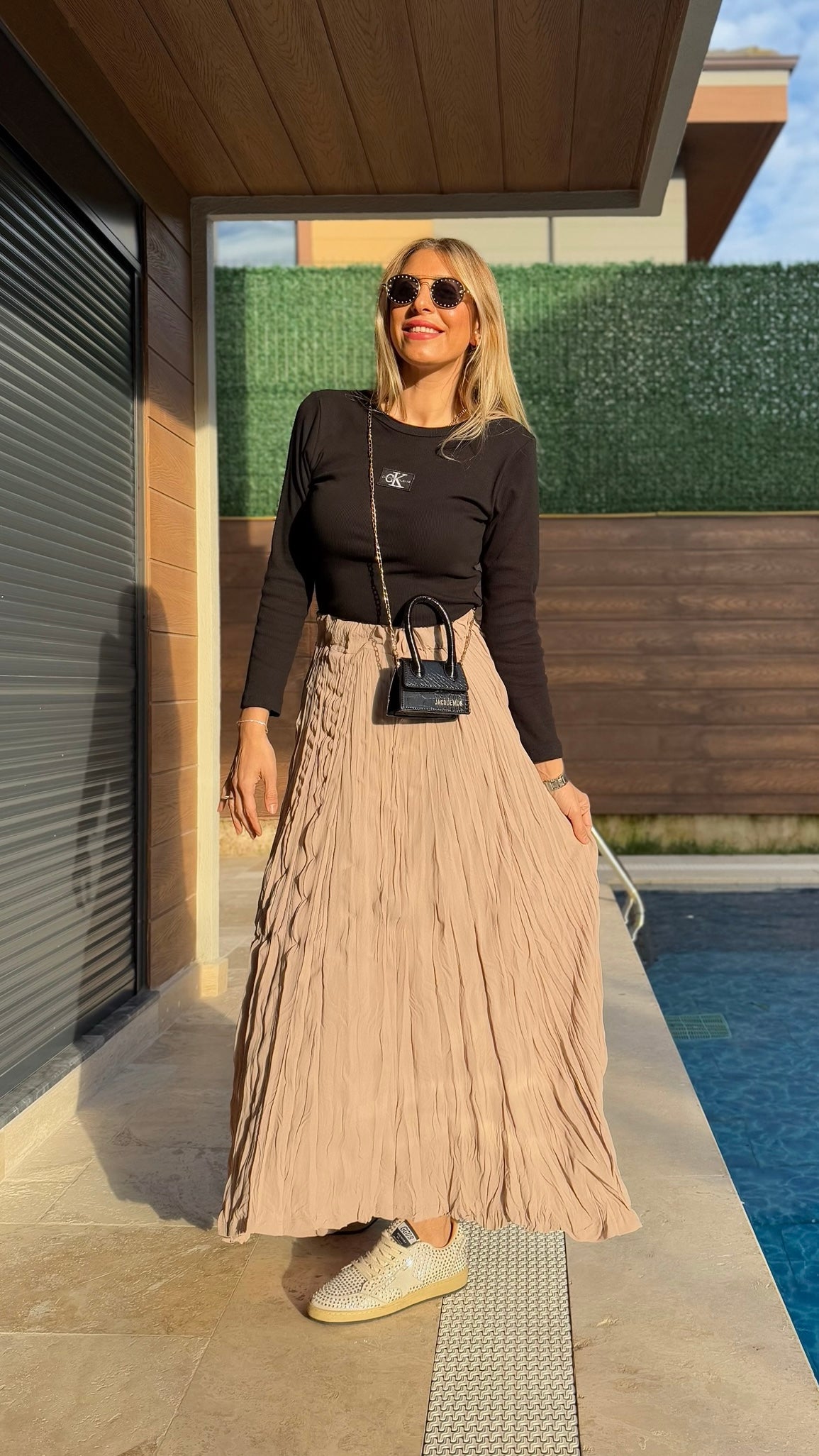 Crush Kırışık Etek Krem