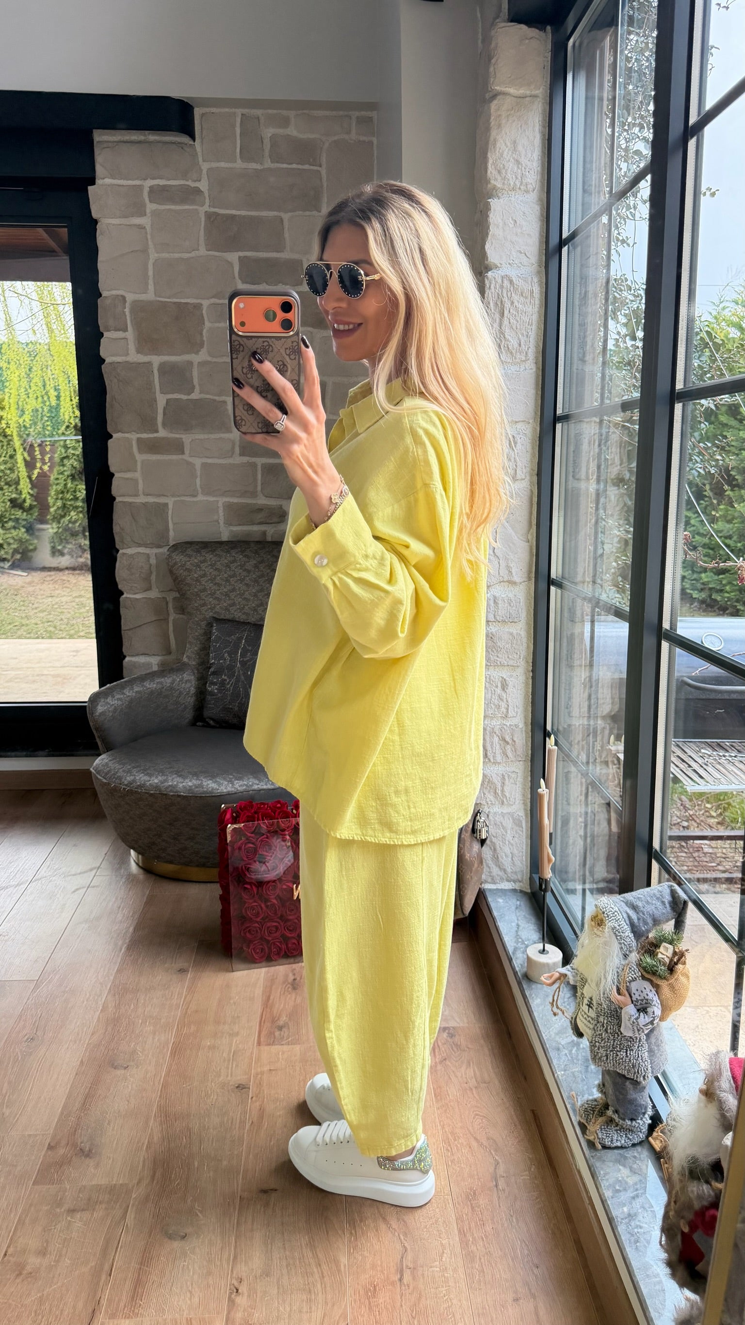 Tensel Gömlek Pantolon Takım Küf Sarısı