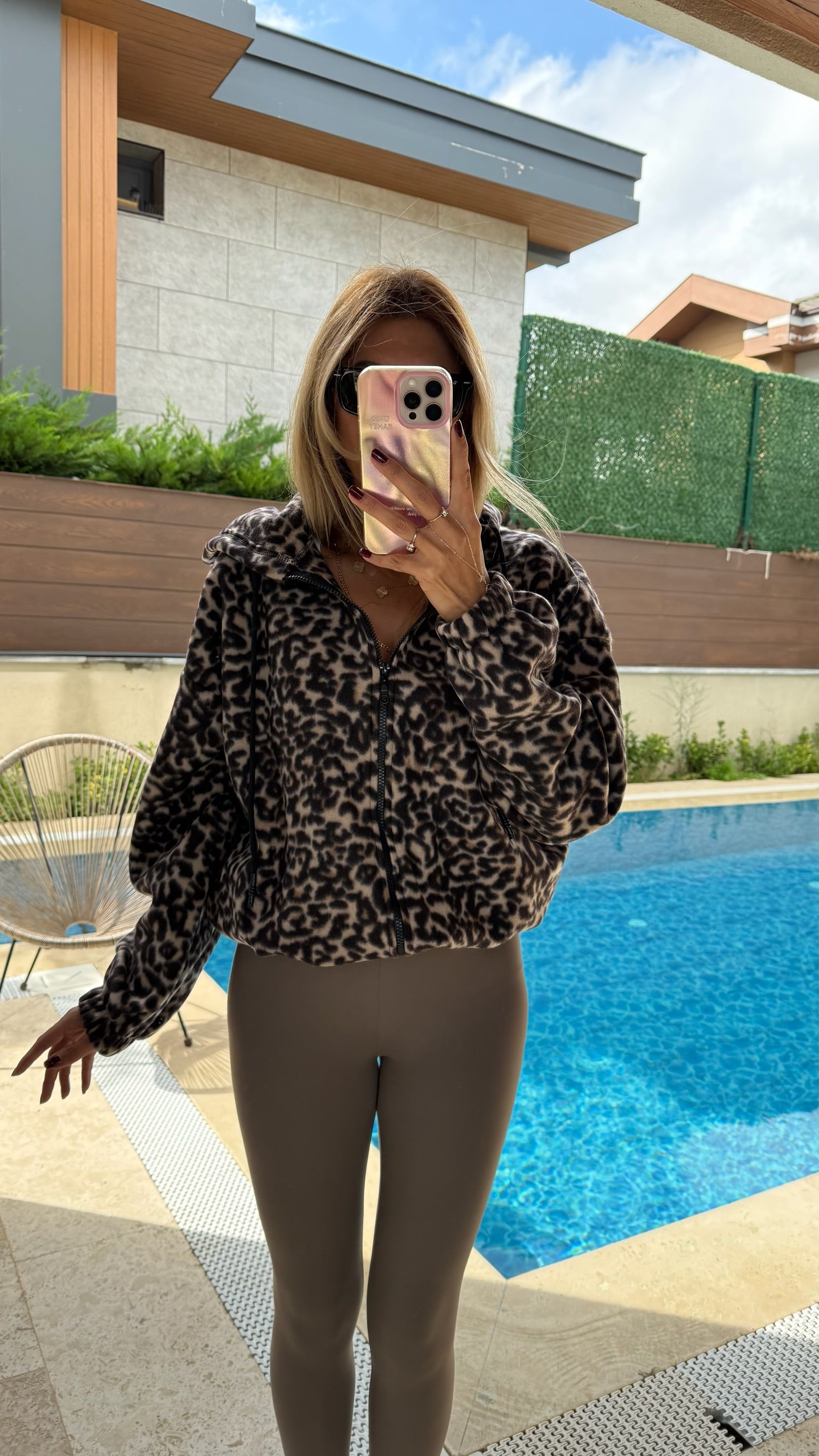 Leopar Peluş Bomber Ceket