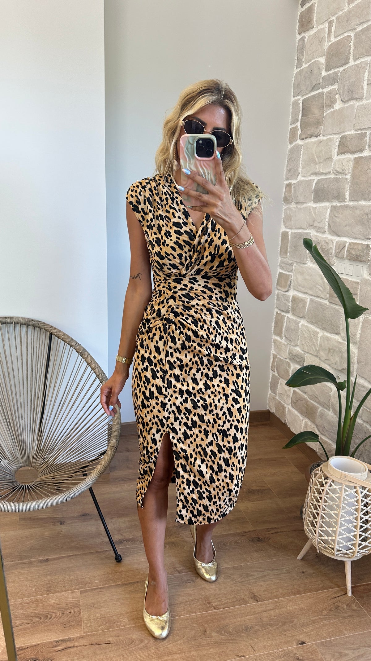 Leopar Kruvaze Elbise
