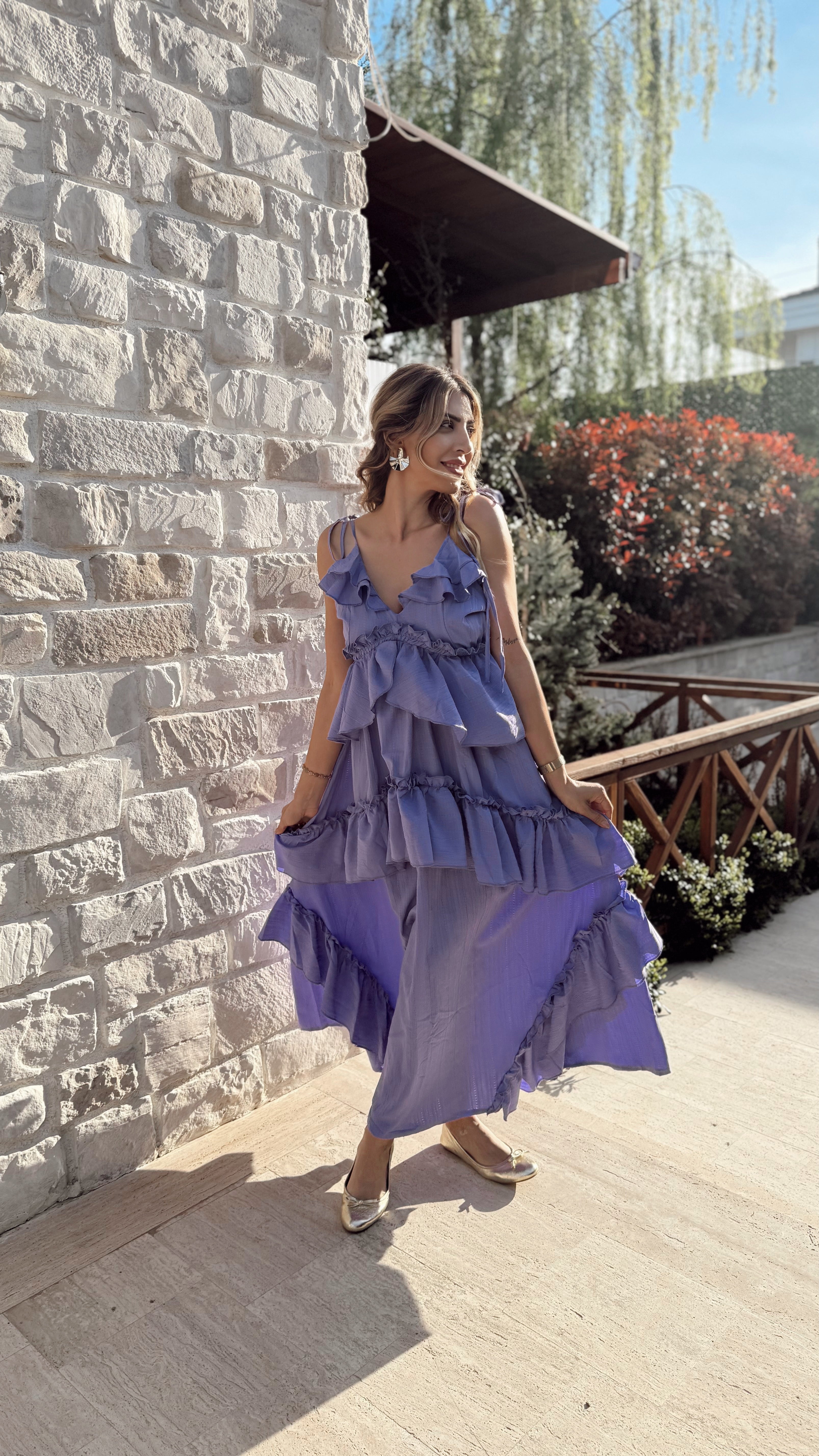 Mouna Bağlamalı Elbise Mor