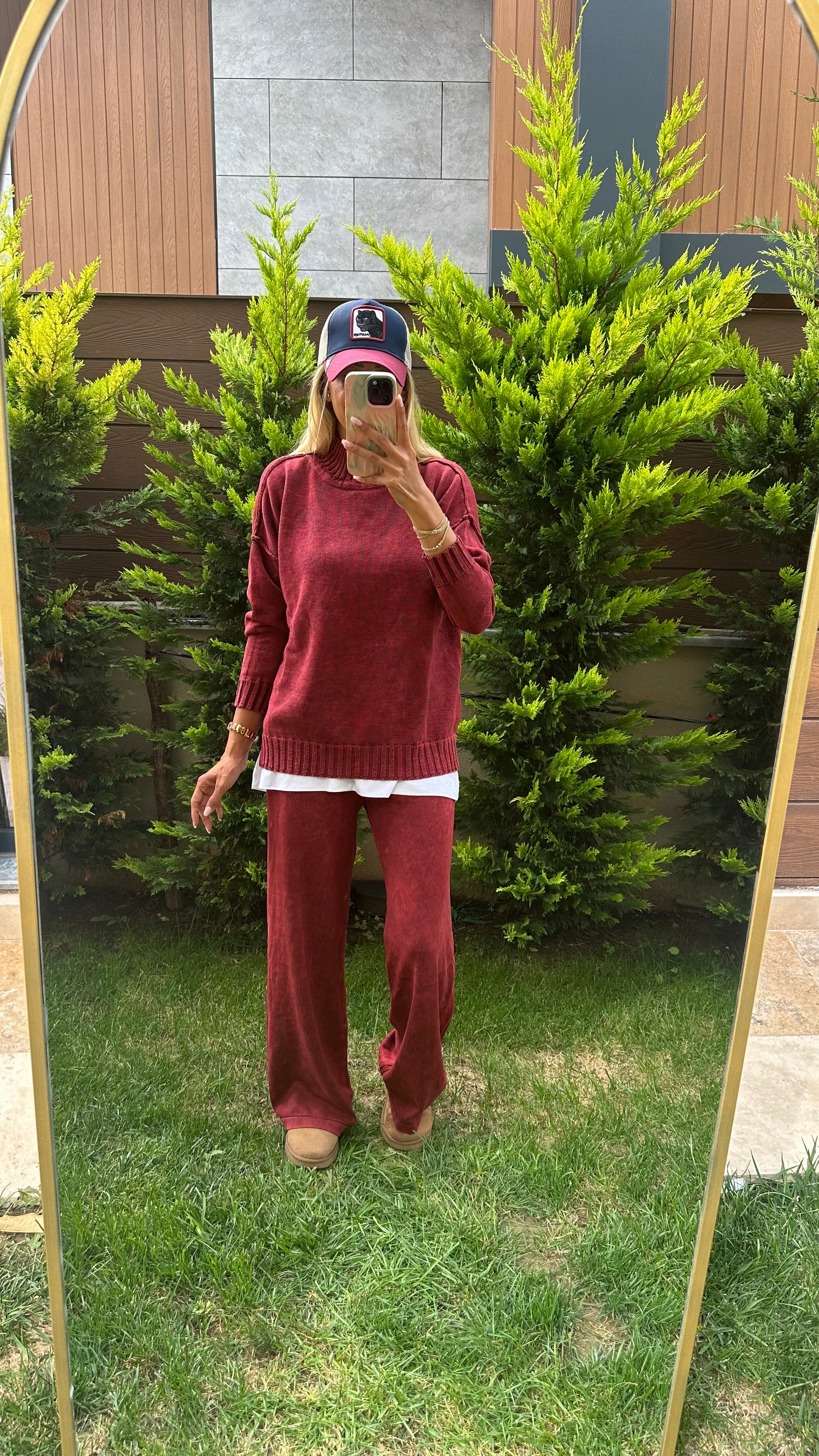 Yıkamalı Bordo Triko Takım