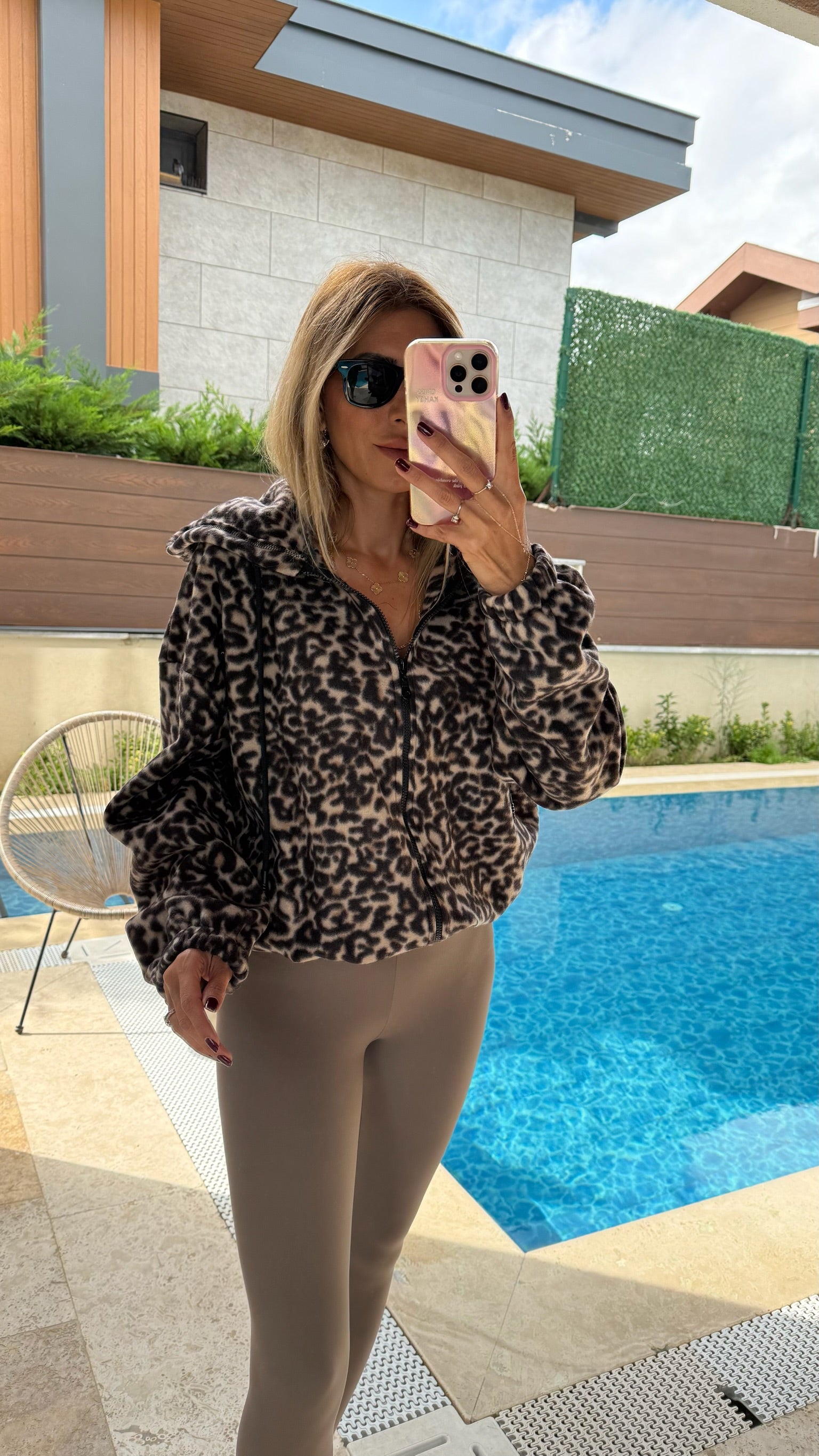 Leopar Peluş Bomber Ceket
