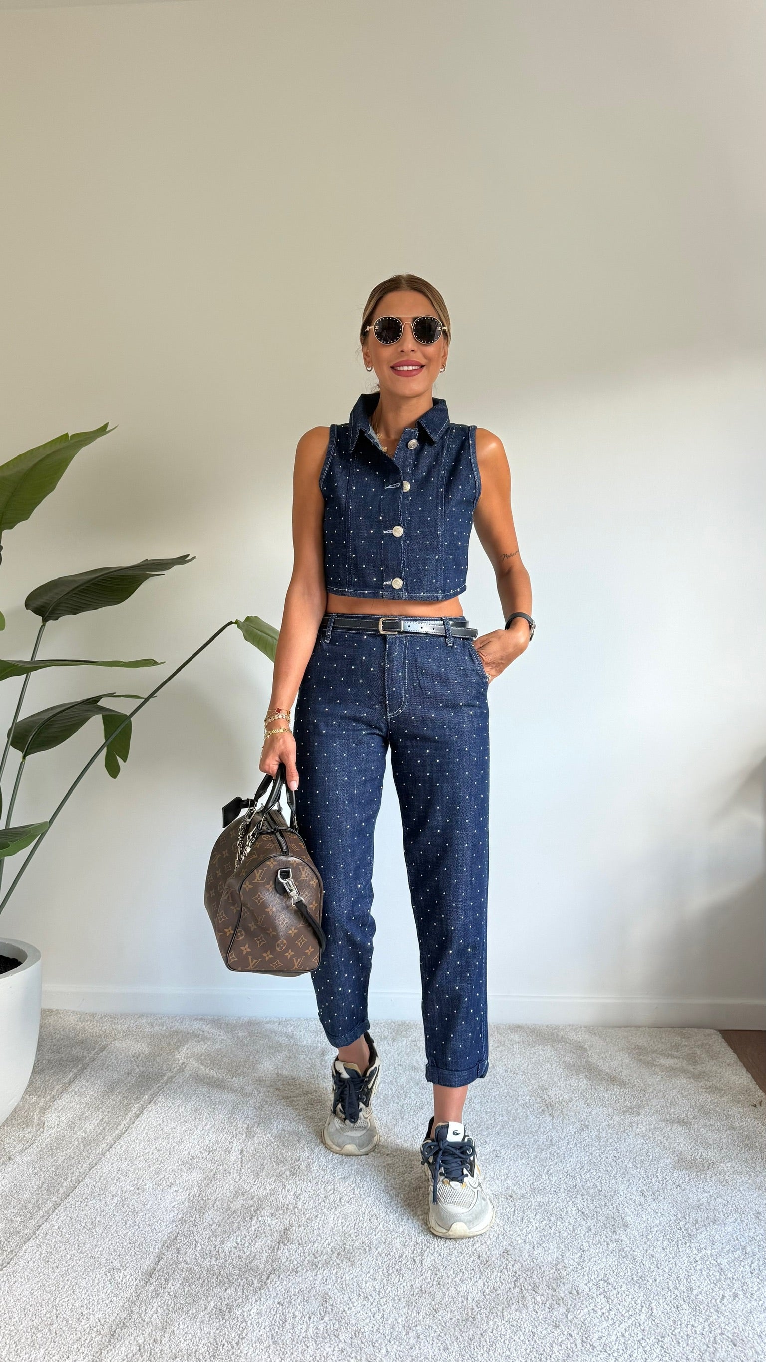 Taş Detaylı Denim Takım
