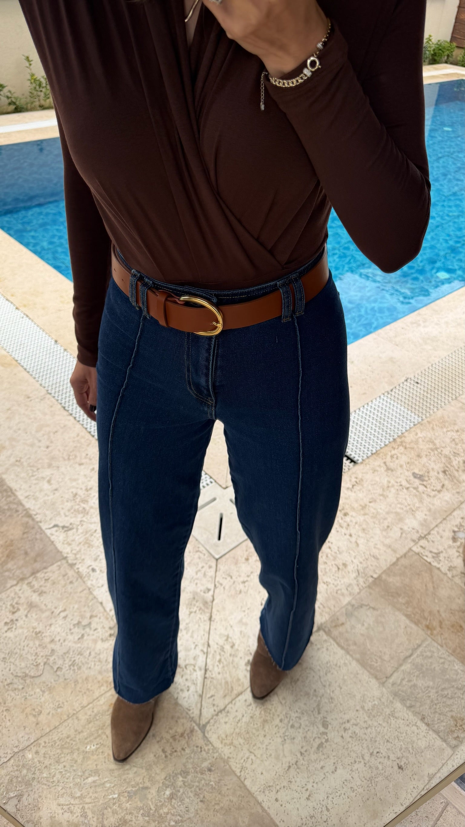 ZR Önü Parça Dikişli Geniş Paça Pantolon İndigo