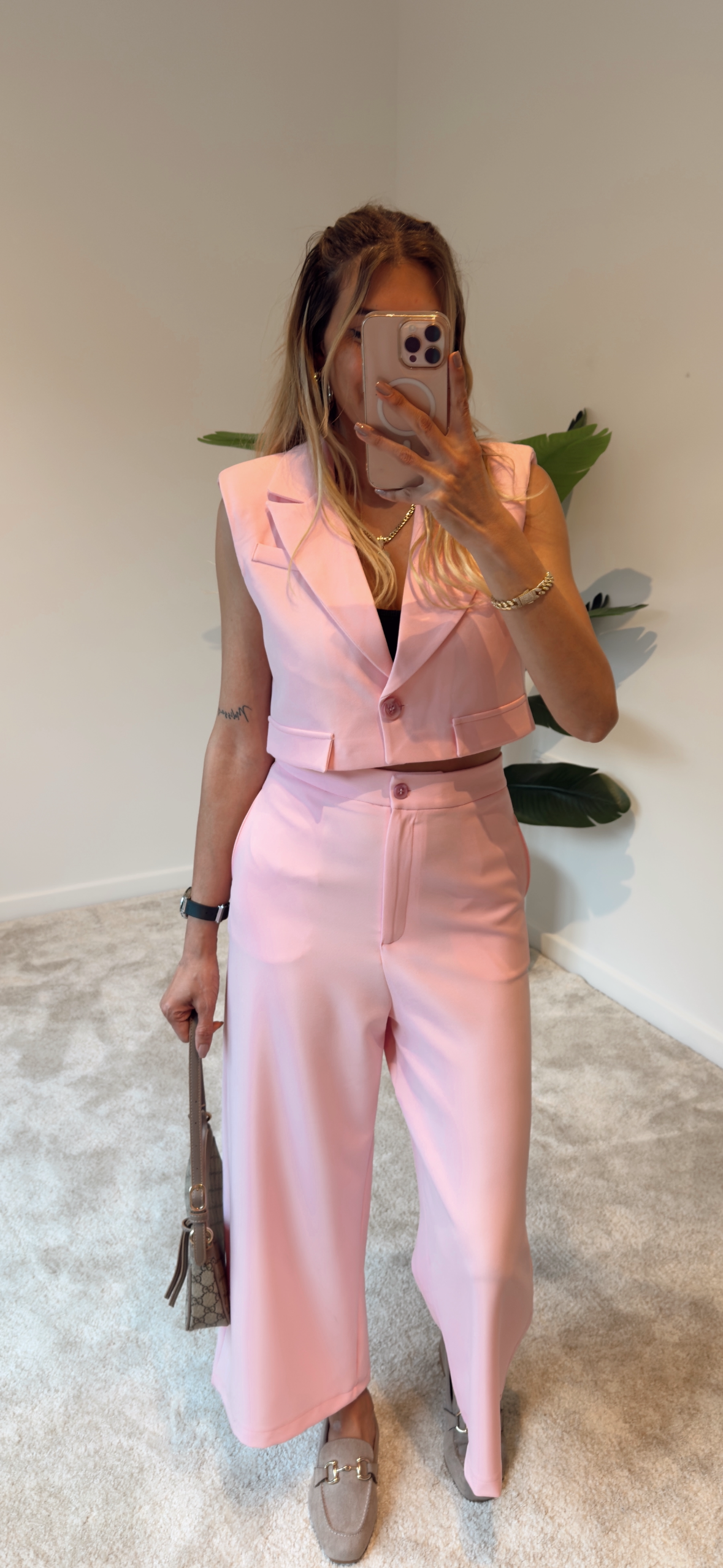 Hery Crop Ceket Pantolon Pembe