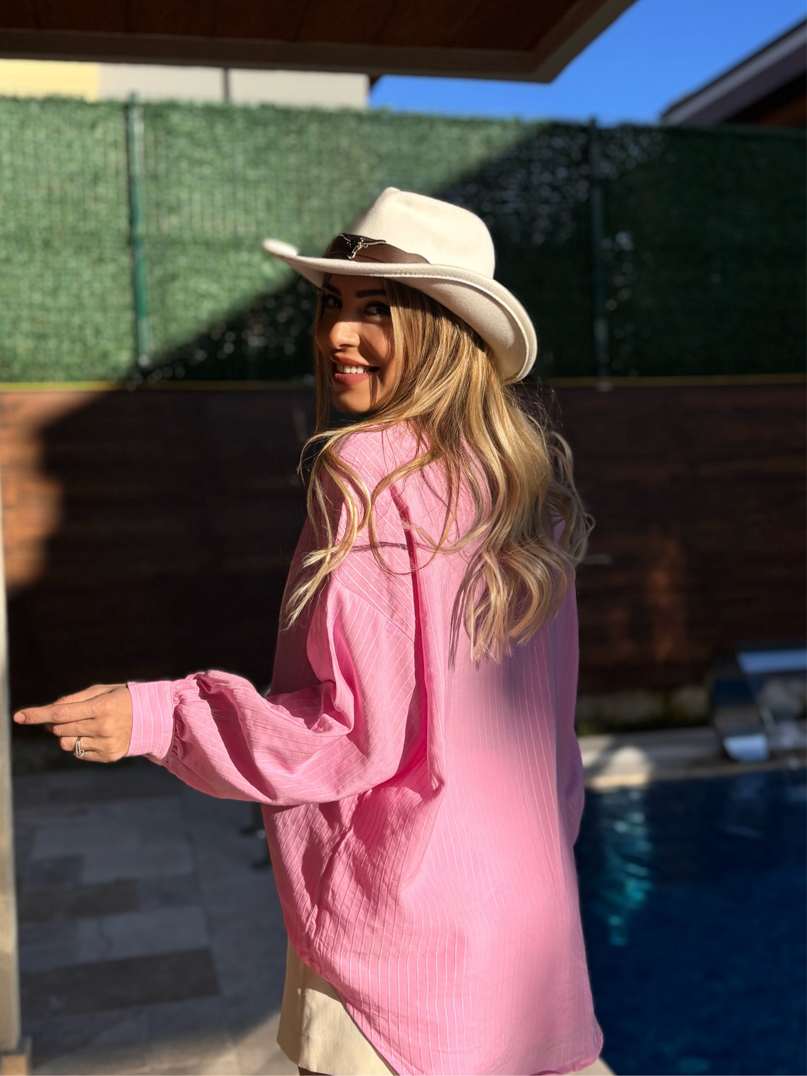 Keyt Keten Gömlek Şeker Pembe