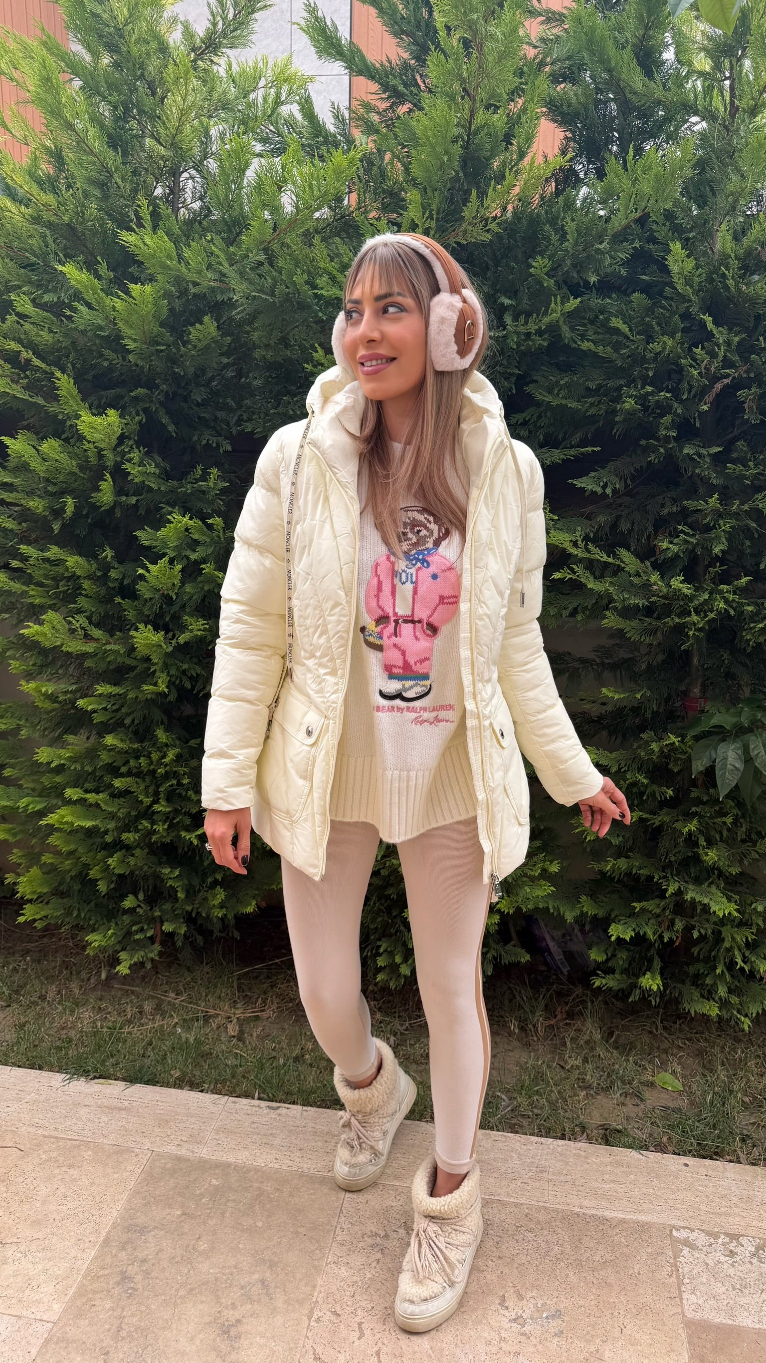 Luxe Kemerli İthal Kaz Tüyü Mont Beyaz