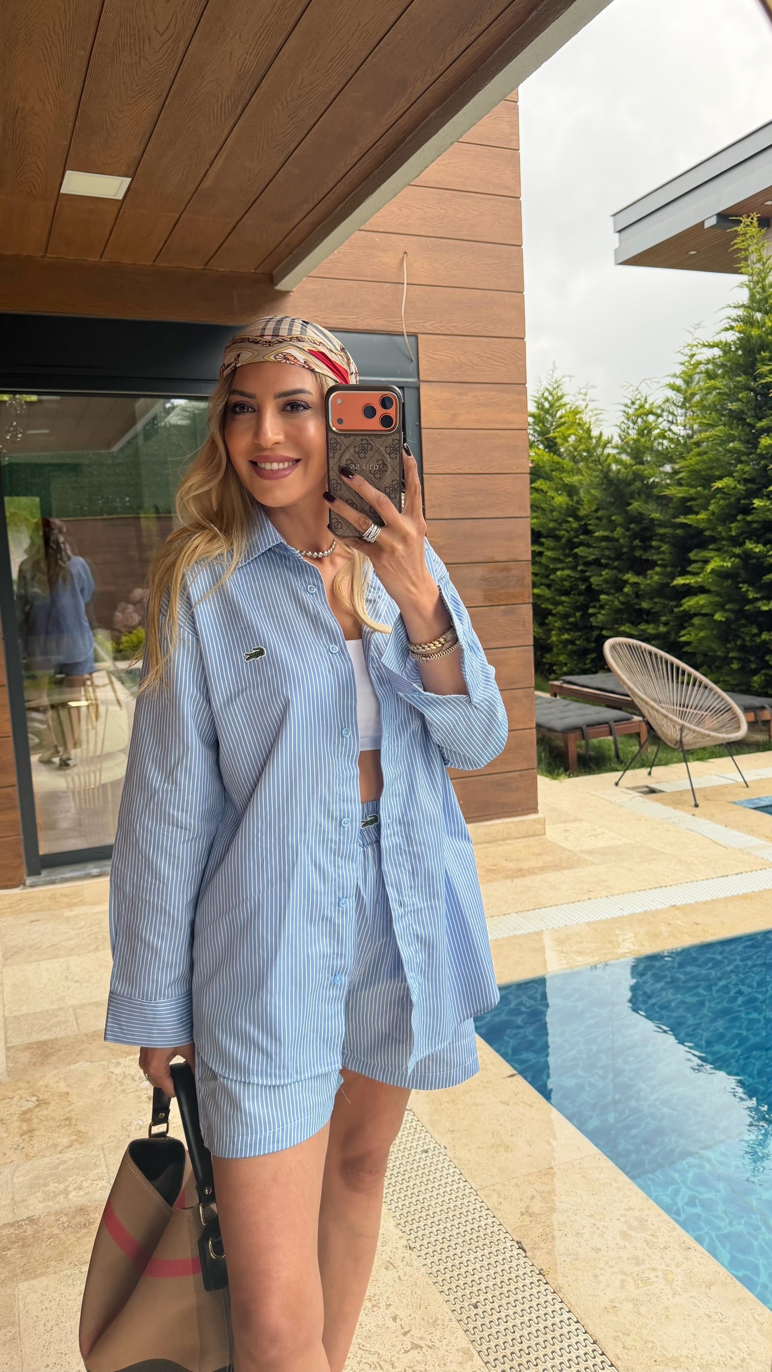 LCST Çizgili Gömlek Şort Takım Mavi