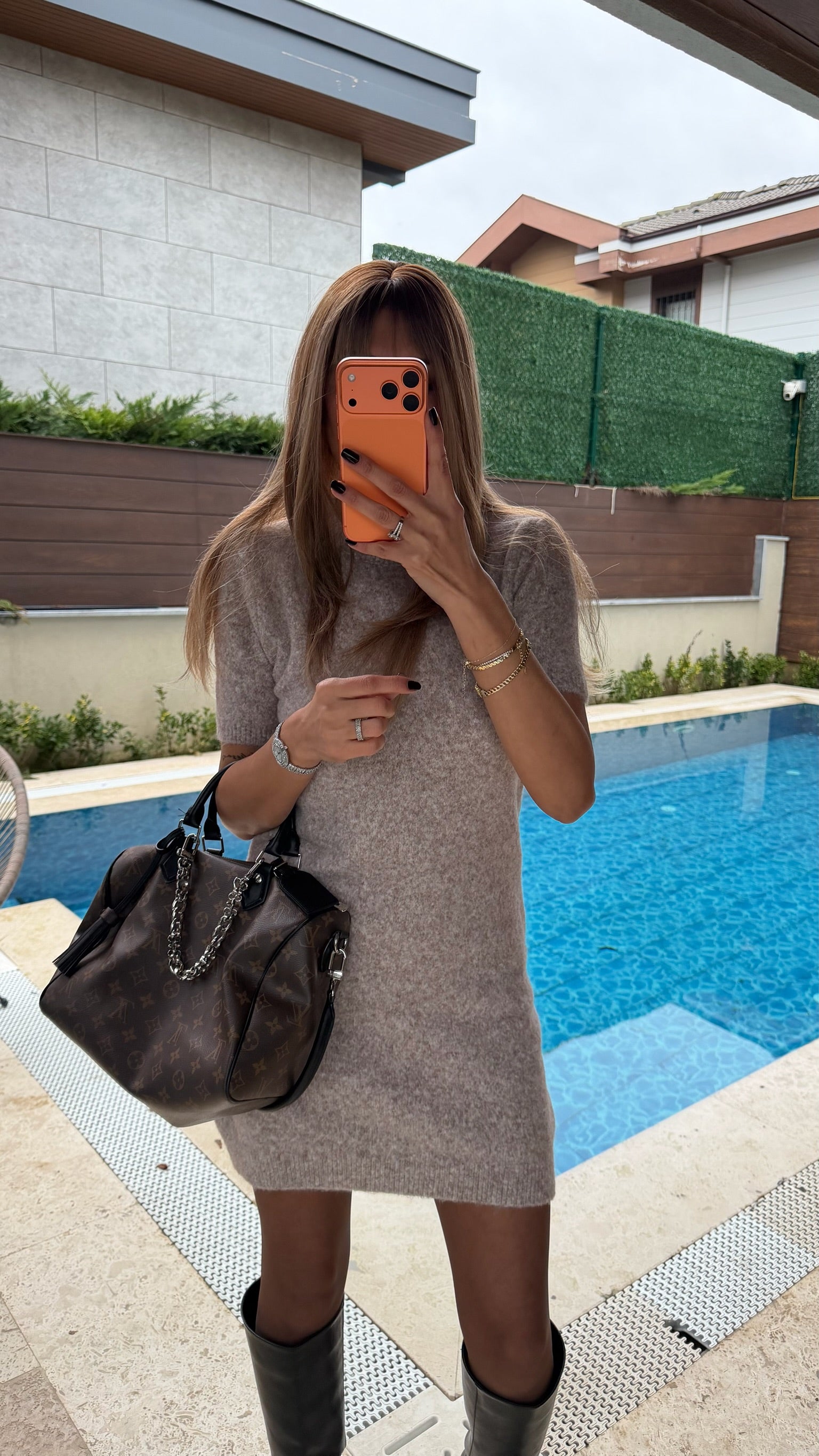 Dilvin Yumoş Triko Elbise Vizon Melanj