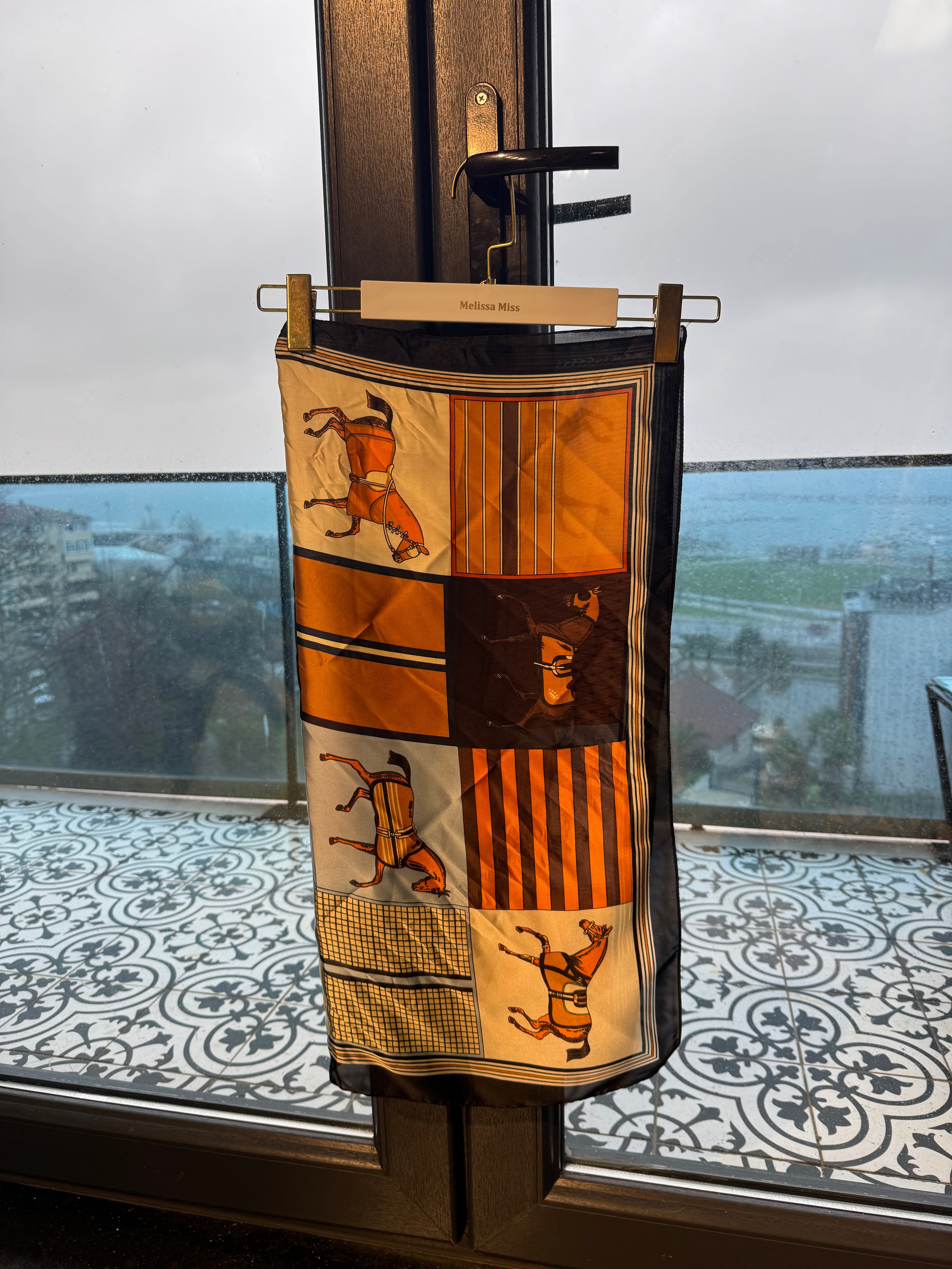 Desenli İpek Fular Oranj