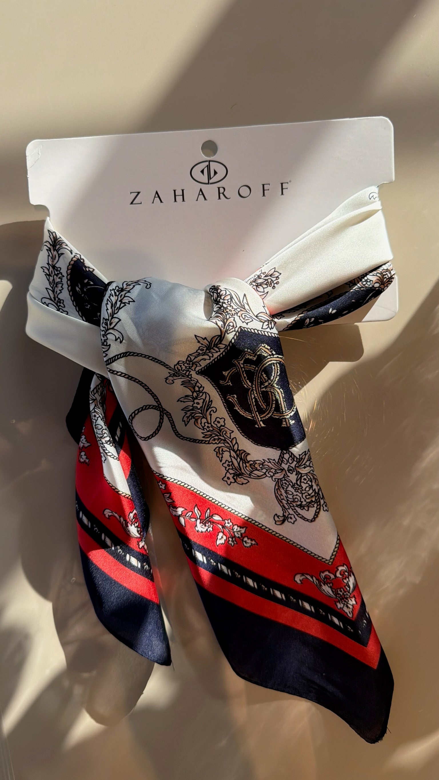 Desenli İpek Fular Lacivert Beyaz