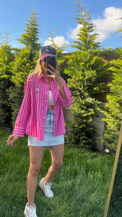 Çizgili Poplin Gömlek Pembe