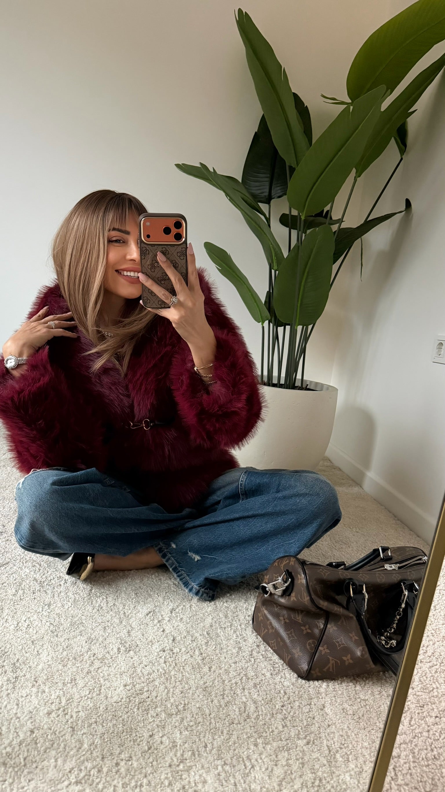 Kemer Detaylı Premium Süni Kürk Bordo