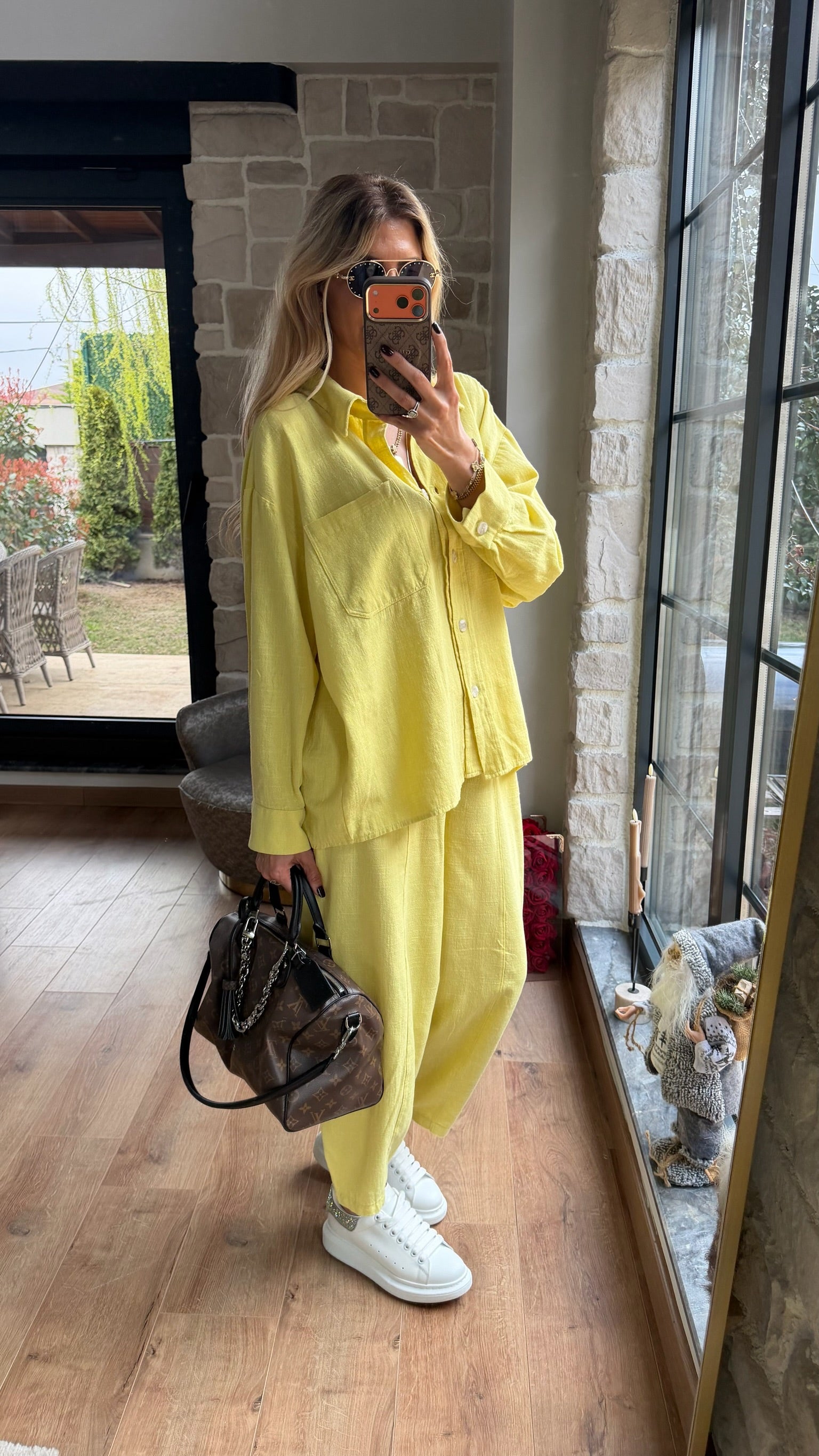 Tensel Gömlek Pantolon Takım Küf Sarısı