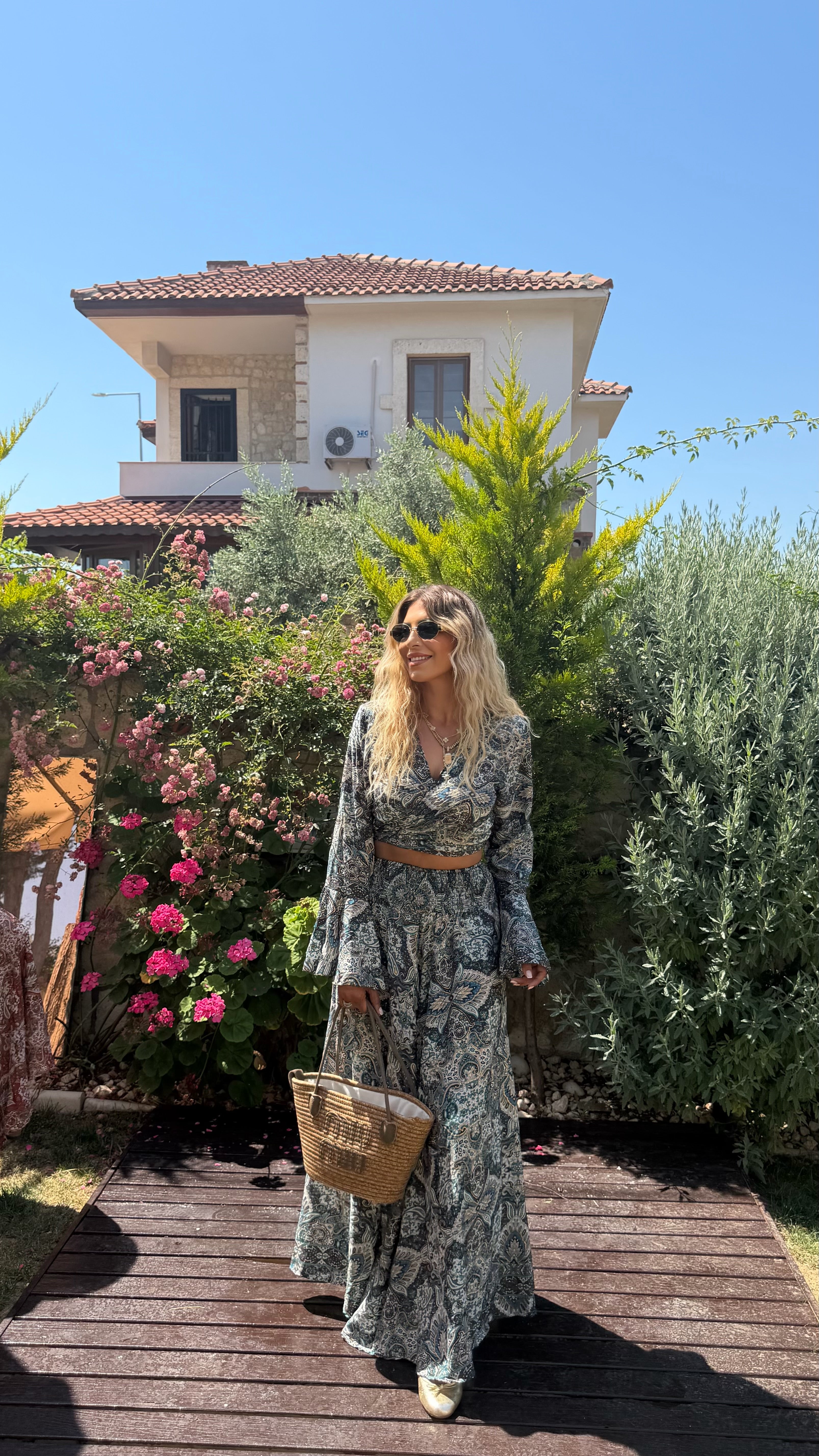 Lavinia İpek Kruvaze Bluz Pantolon Takım Yeşil