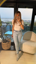 Yüksek Bel Likralı Taş Detaylı Skinny Jean