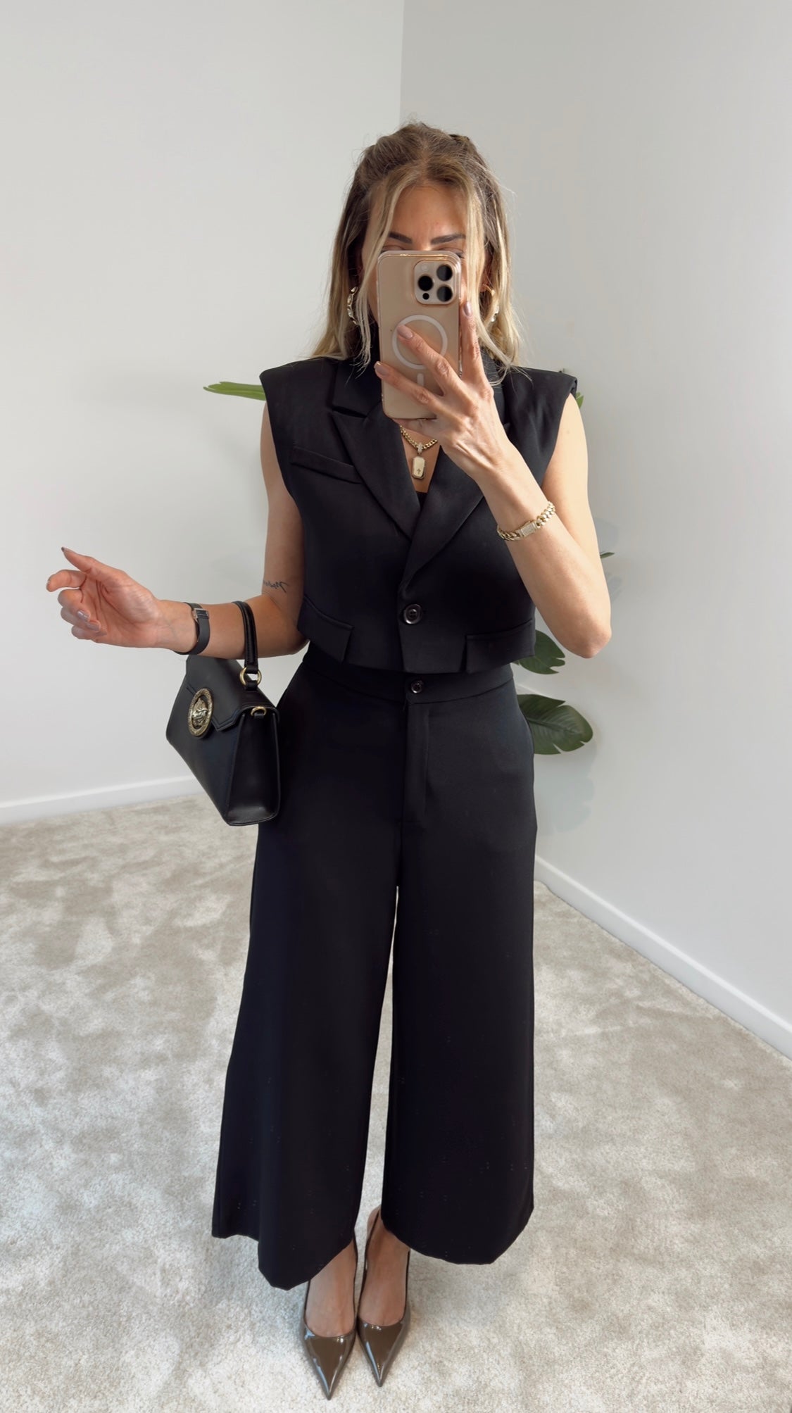 Hery Crop Ceket Pantolon Takım Siyah