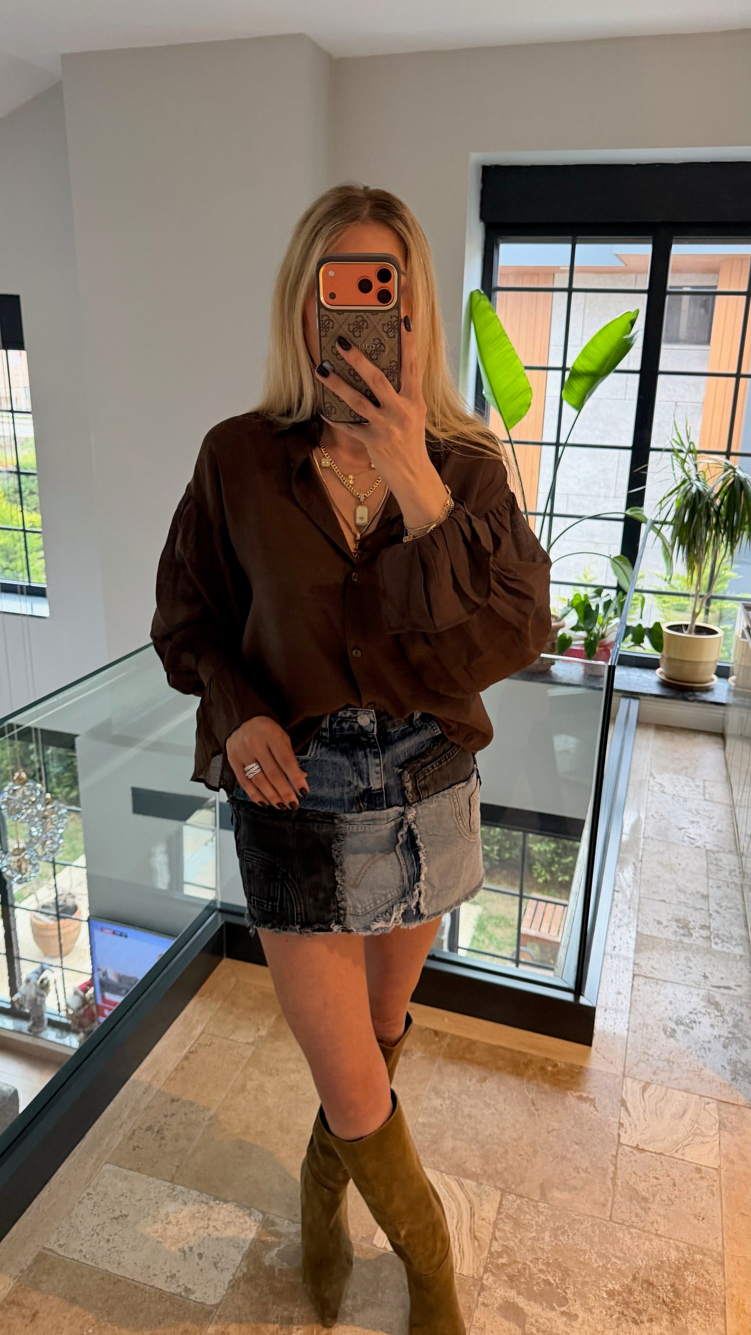 Kol Büzgülü Gömlek Kahverengi