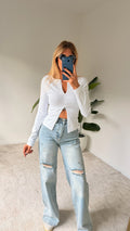 DİLVİN Fermuar Detaylı Bluz Beyaz