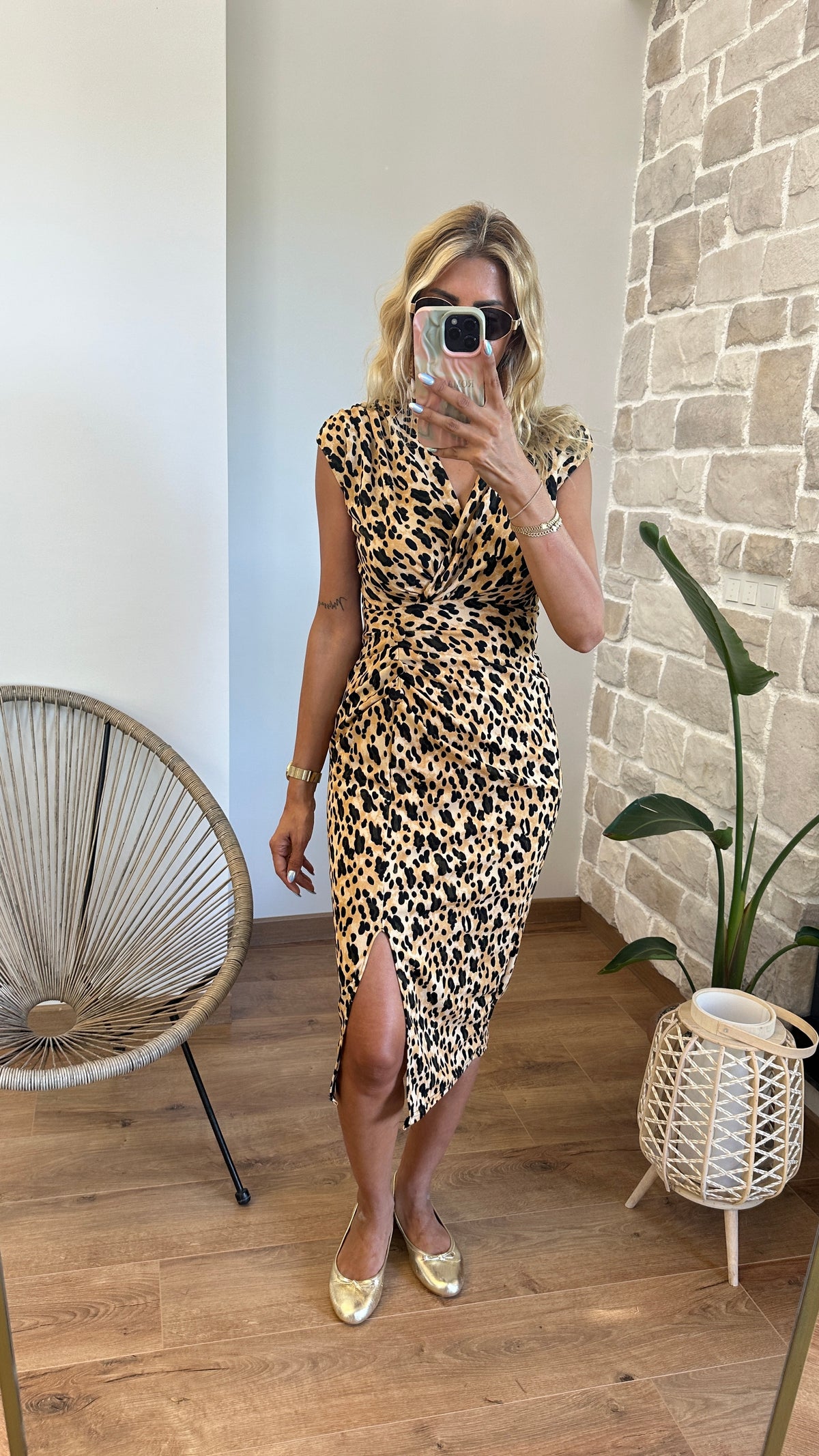 Leopar Kruvaze Elbise
