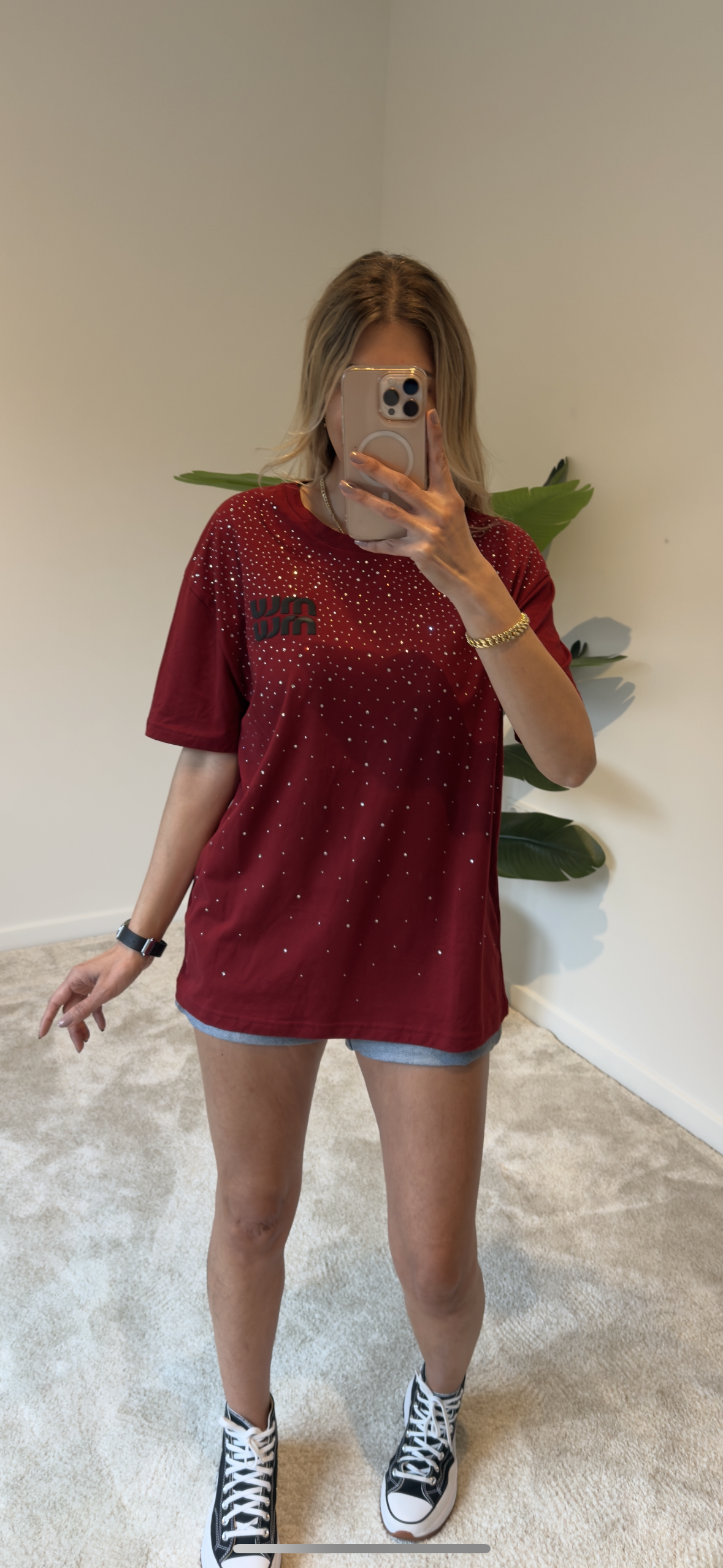 Miu Miu Taşlı Tişört Bordo