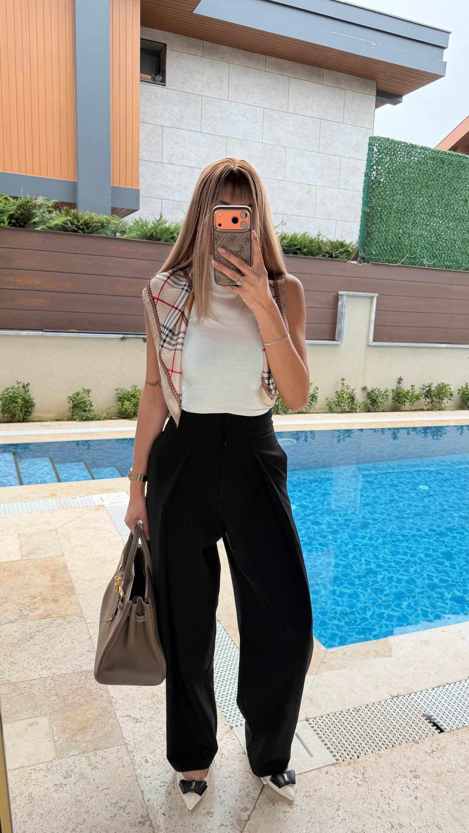 Yüksek Bel Pileli Balon Kumaş Pantolon Siyah