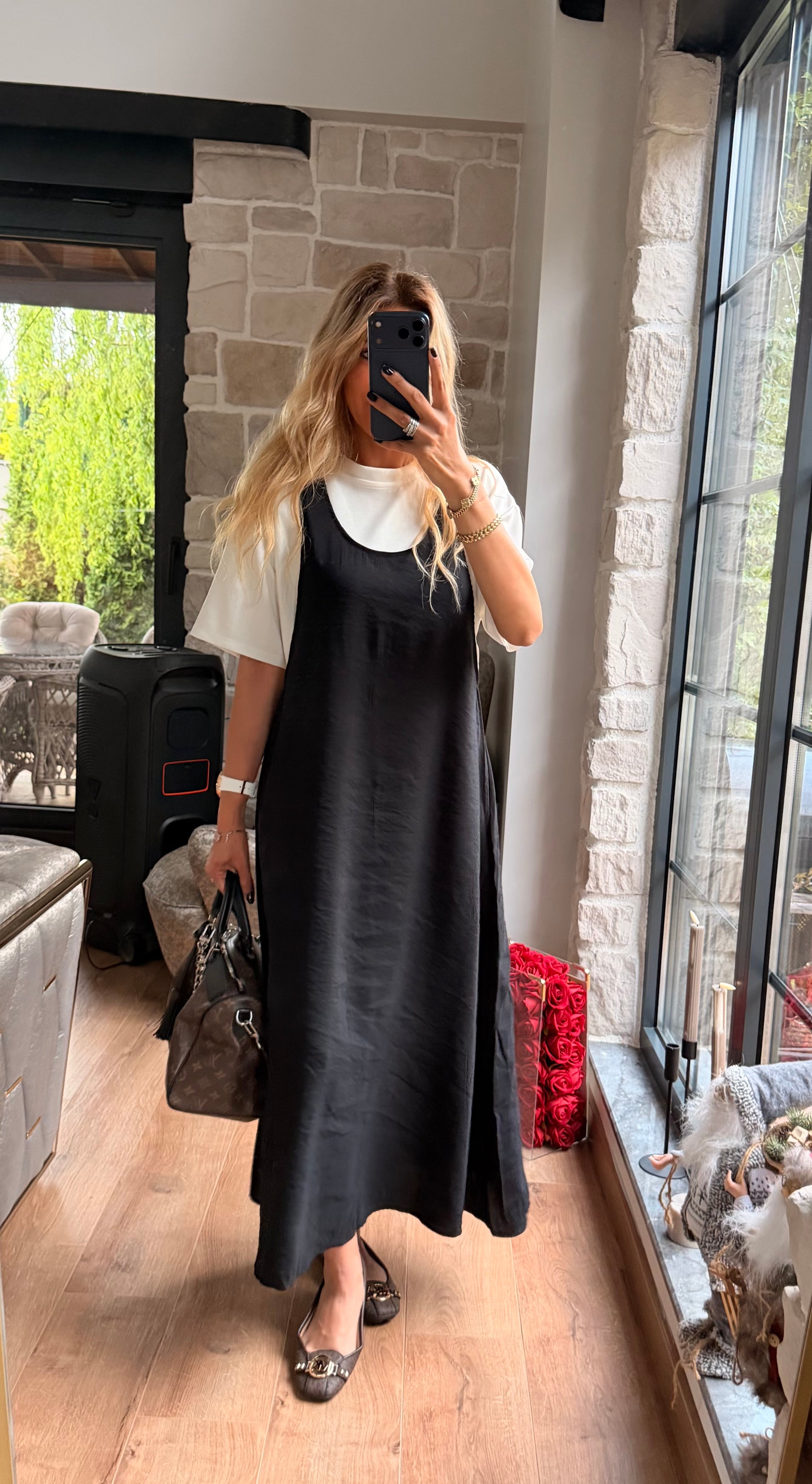 Siyah TWST Model Elbise Tshirt İkili Takım