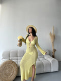 Sea Breeze File Detaylı Plaj Elbisesi Sarı