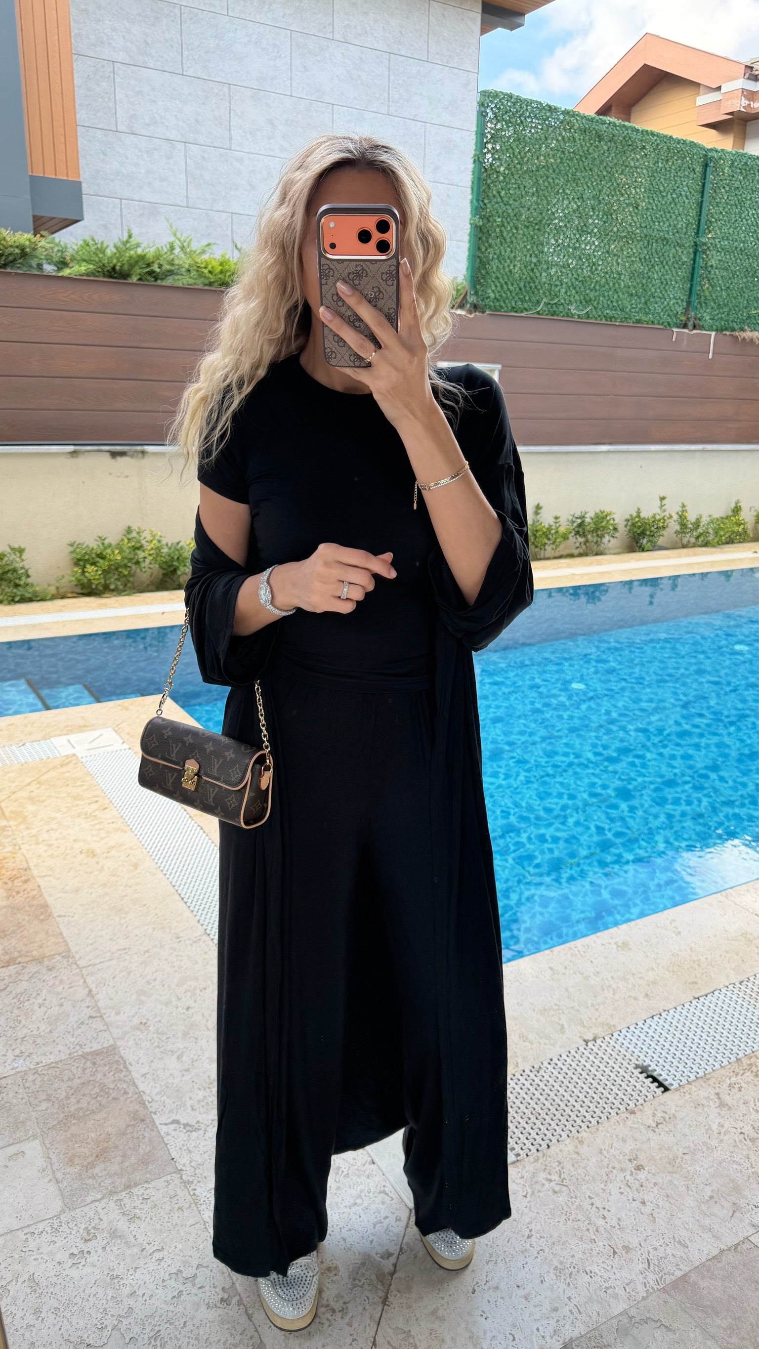 Uzun Hırkalı Üçlü Takım Siyah