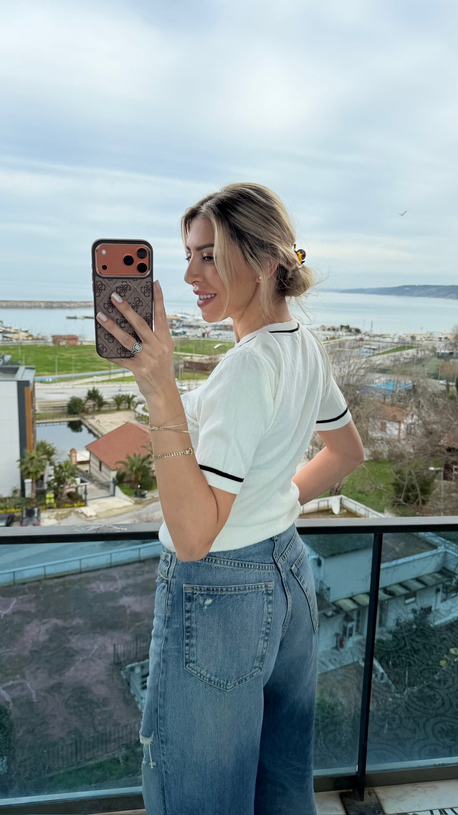 LCT Bisiket Yaka Triko Bluz Beyaz